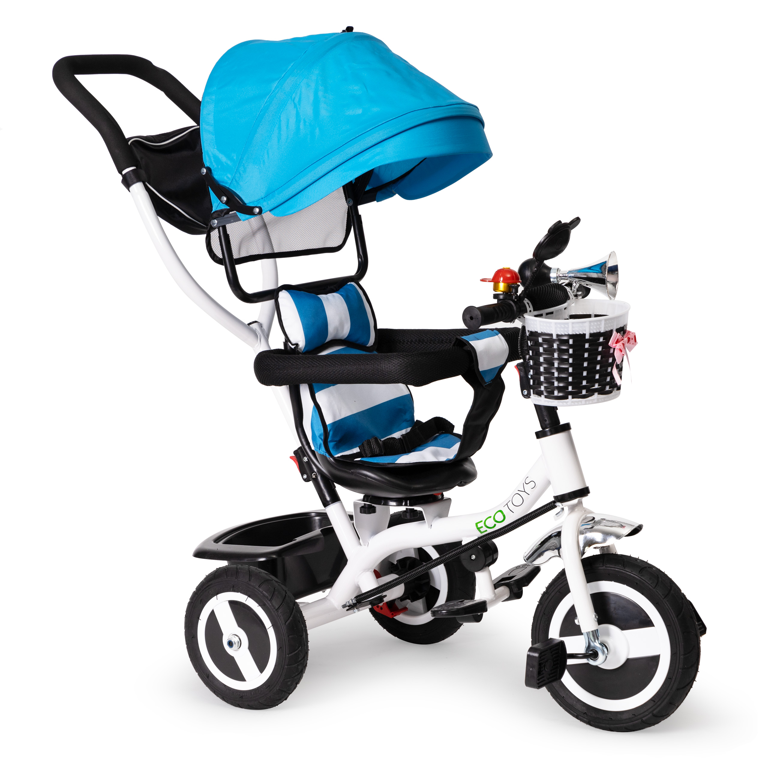 Stumiamas triratukas ecotoys, mėlyna/balta