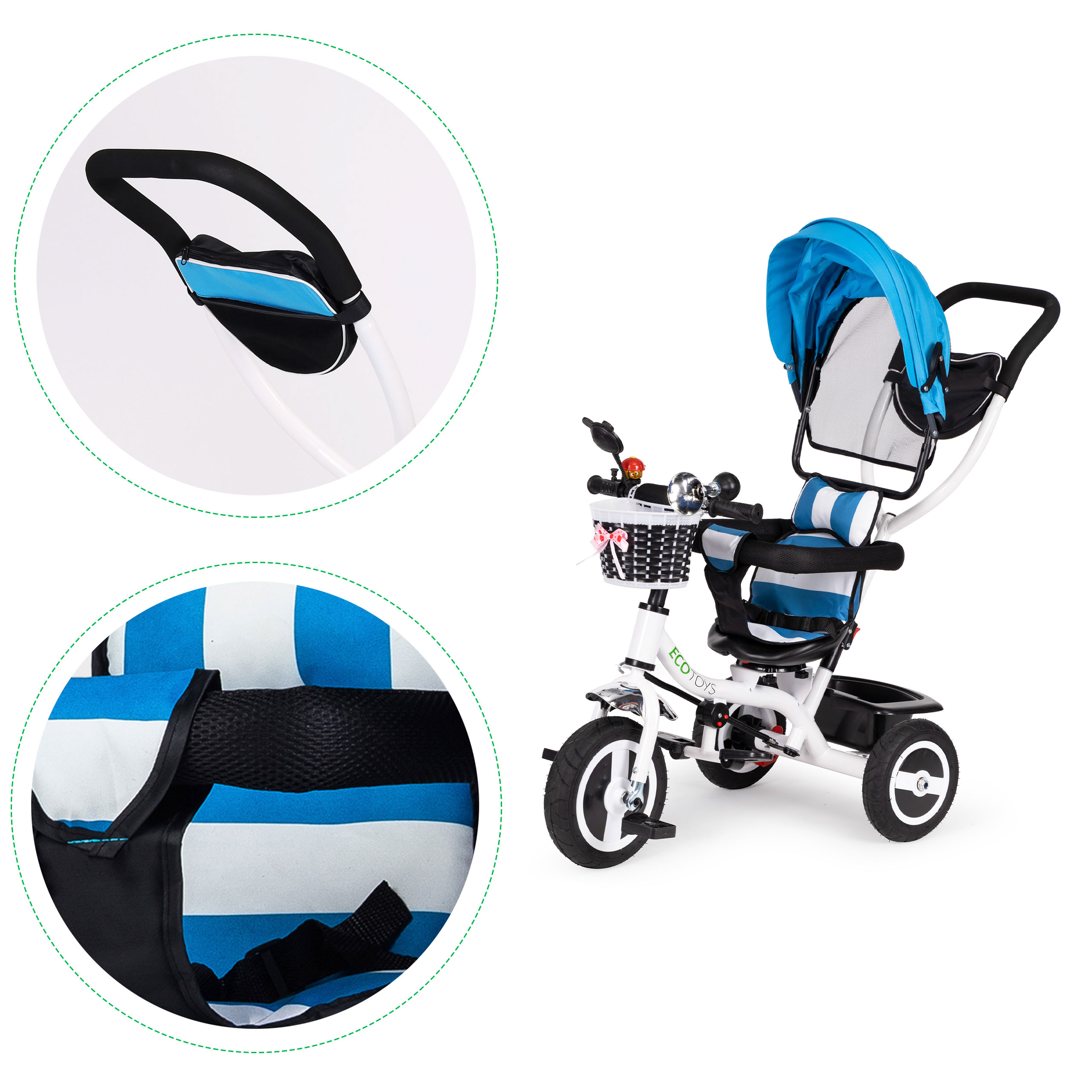 Stumiamas triratukas ecotoys, mėlyna/balta