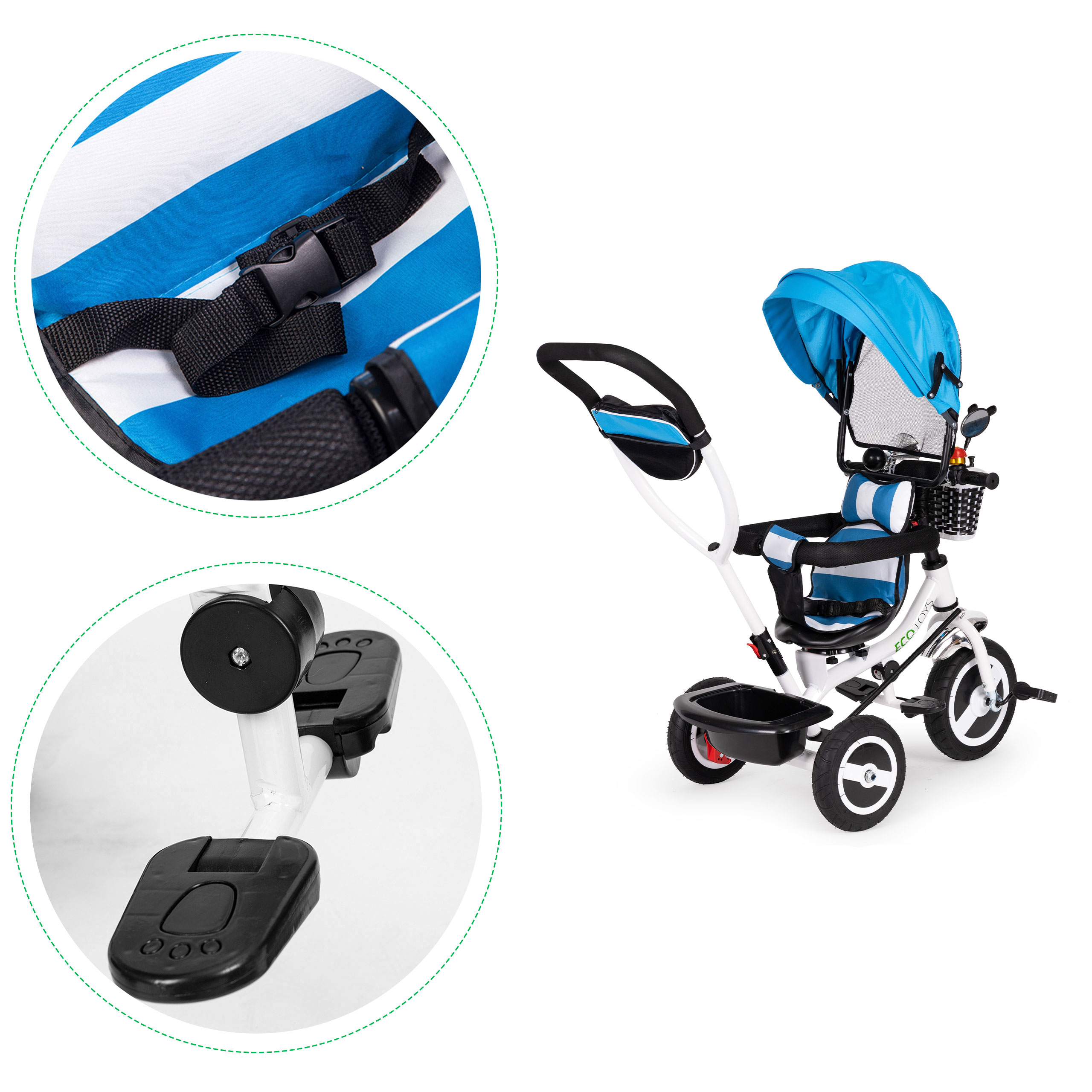 Stumiamas triratukas ecotoys, mėlyna/balta