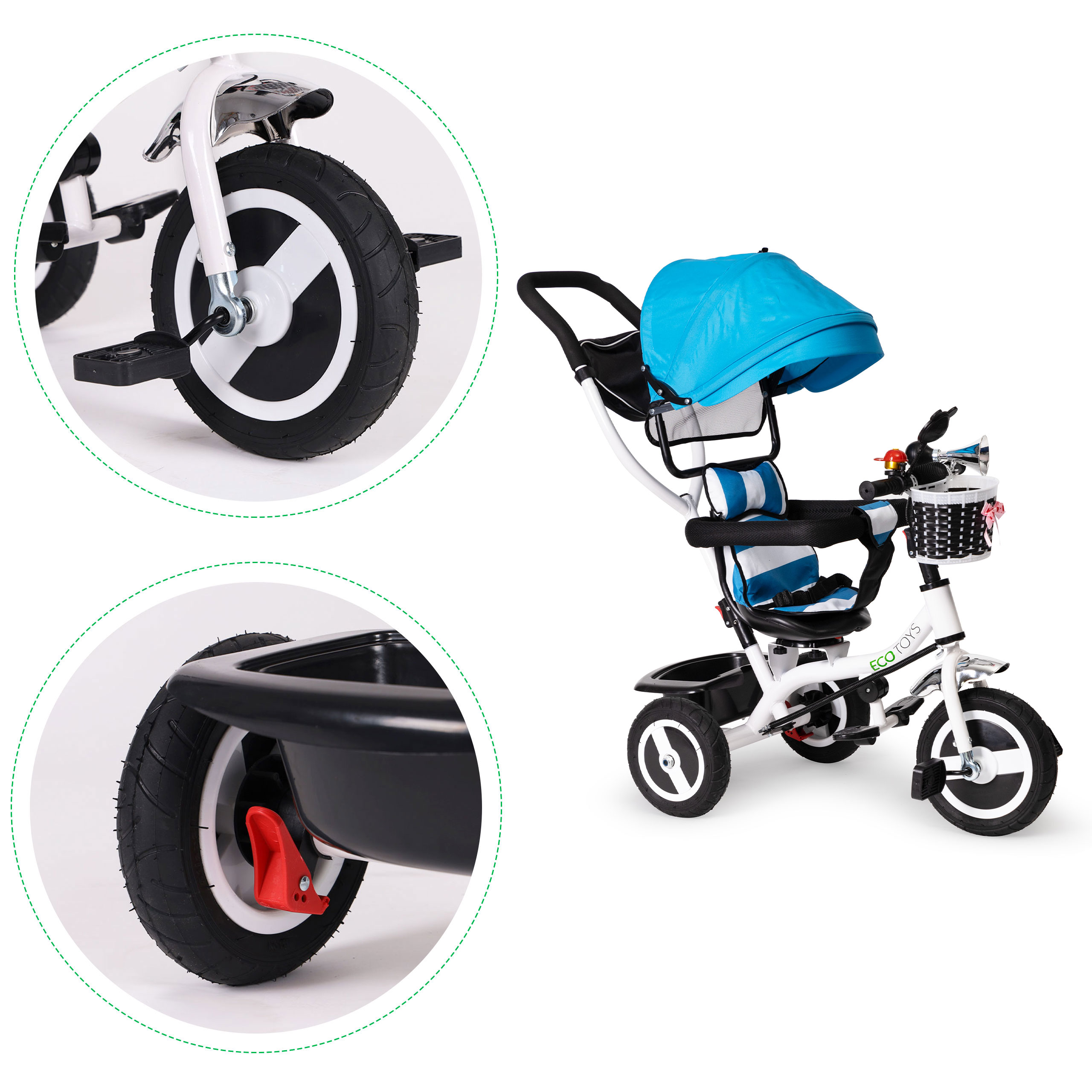 Stumiamas triratukas ecotoys, mėlyna/balta