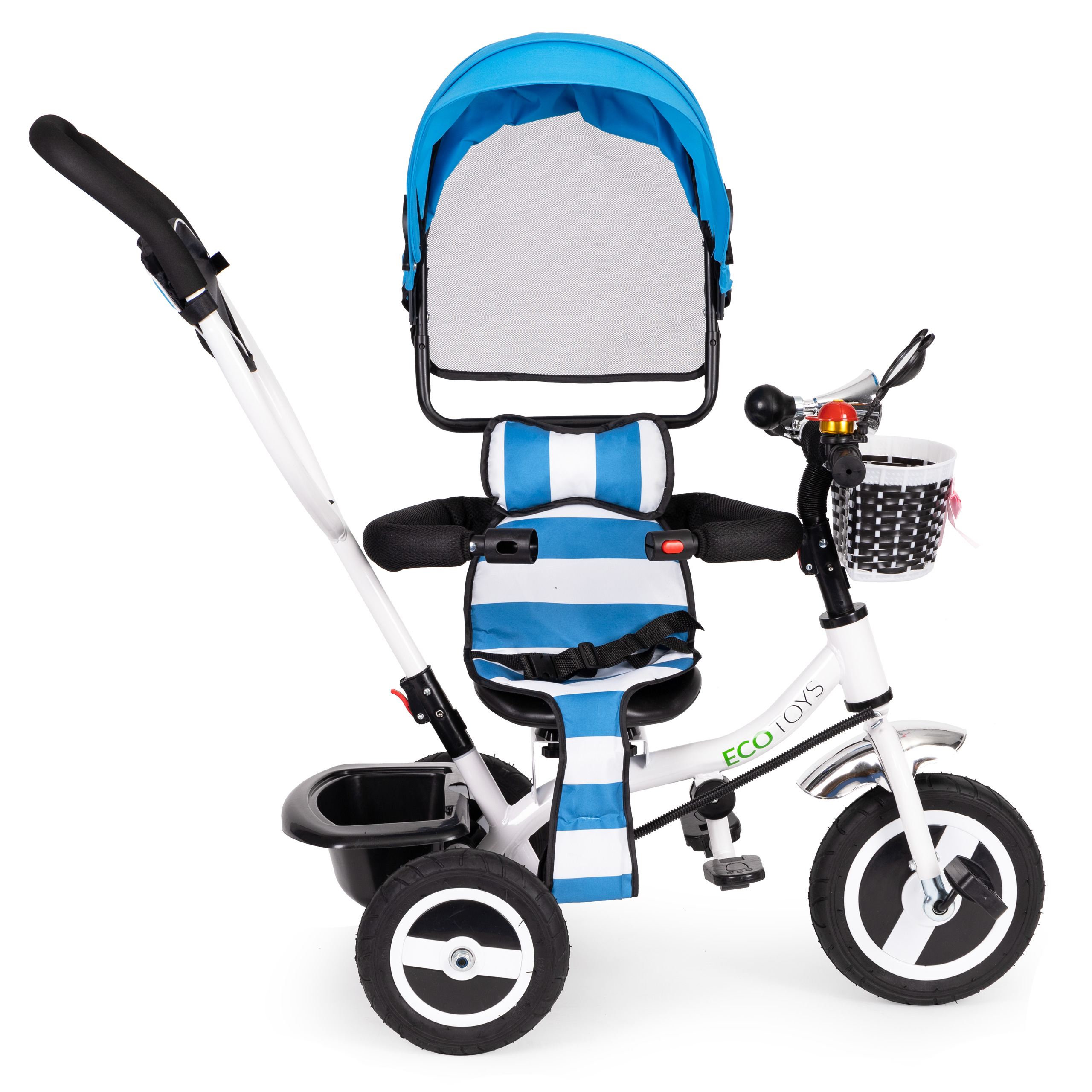 Stumiamas triratukas ecotoys, mėlyna/balta