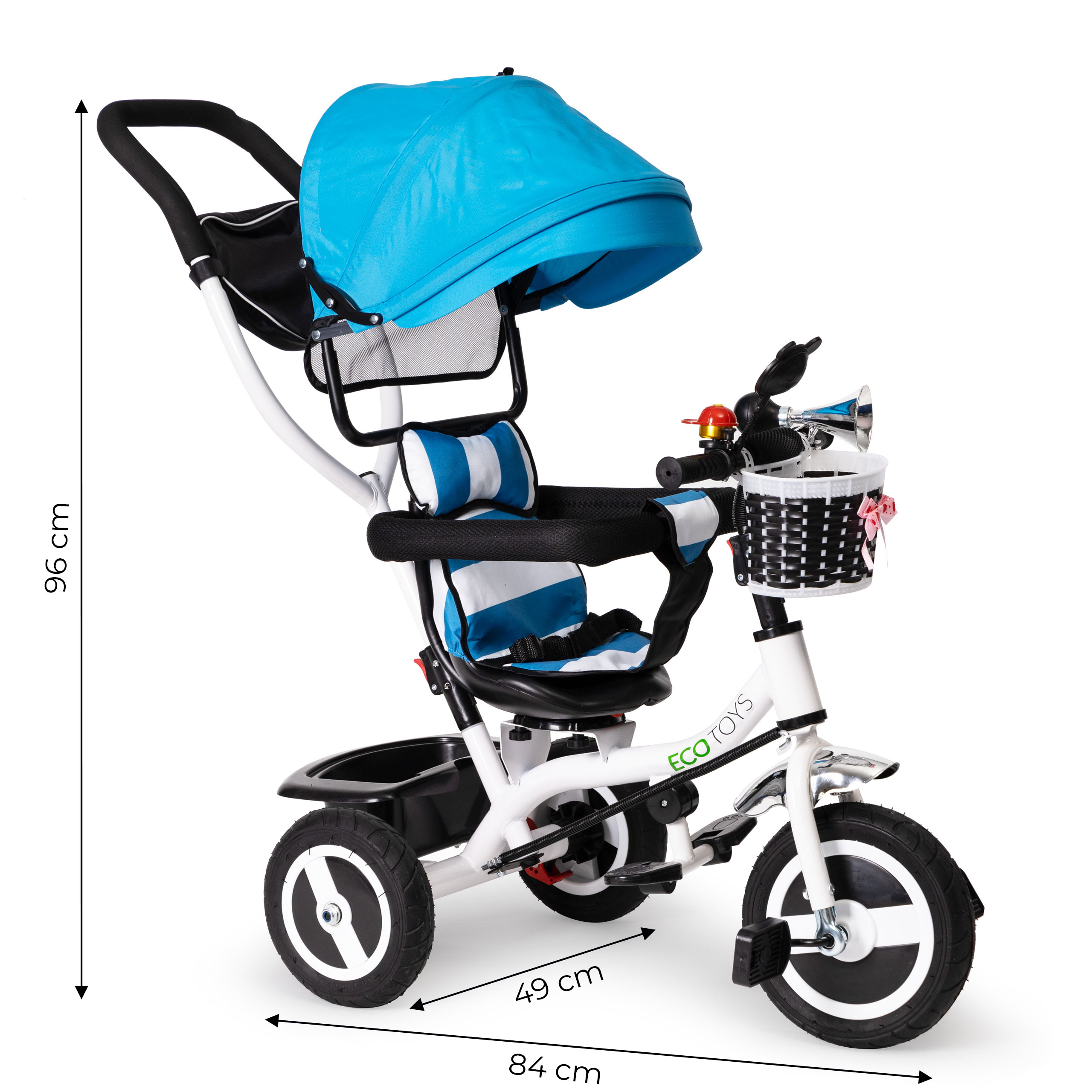 Stumiamas triratukas ecotoys, mėlyna/balta