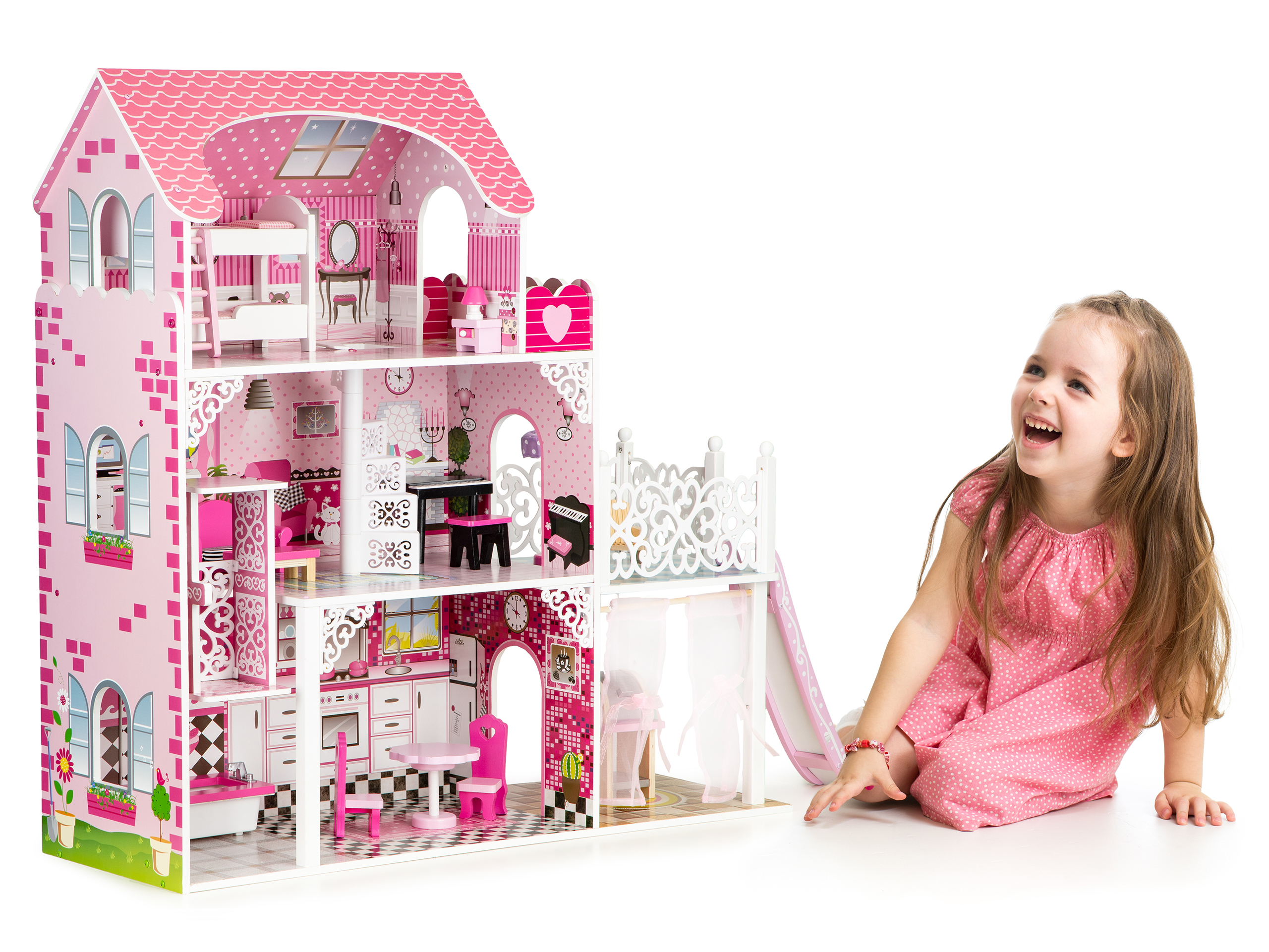 Medinis lėlių namelis su baldais ecotoys xxl