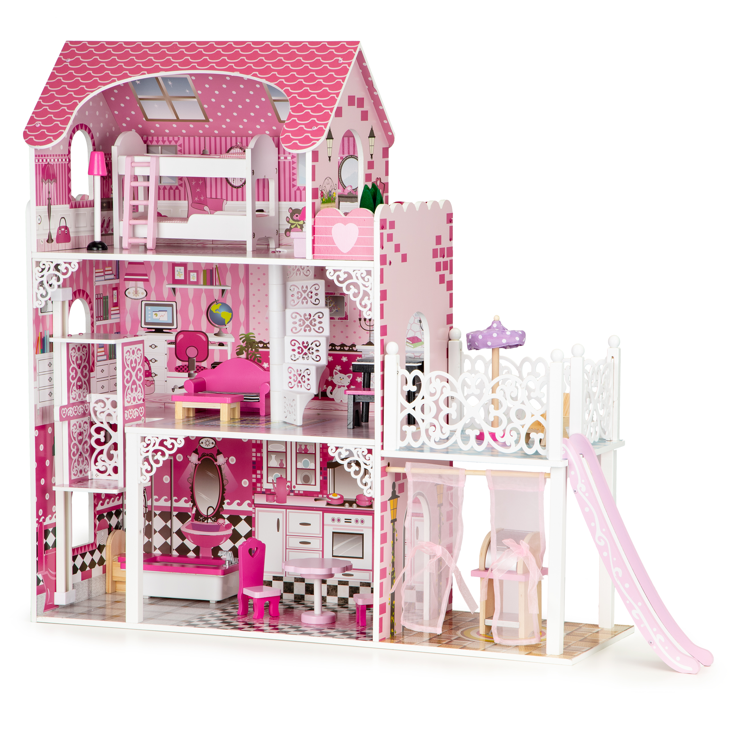 Medinis lėlių namelis su baldais ecotoys xxl