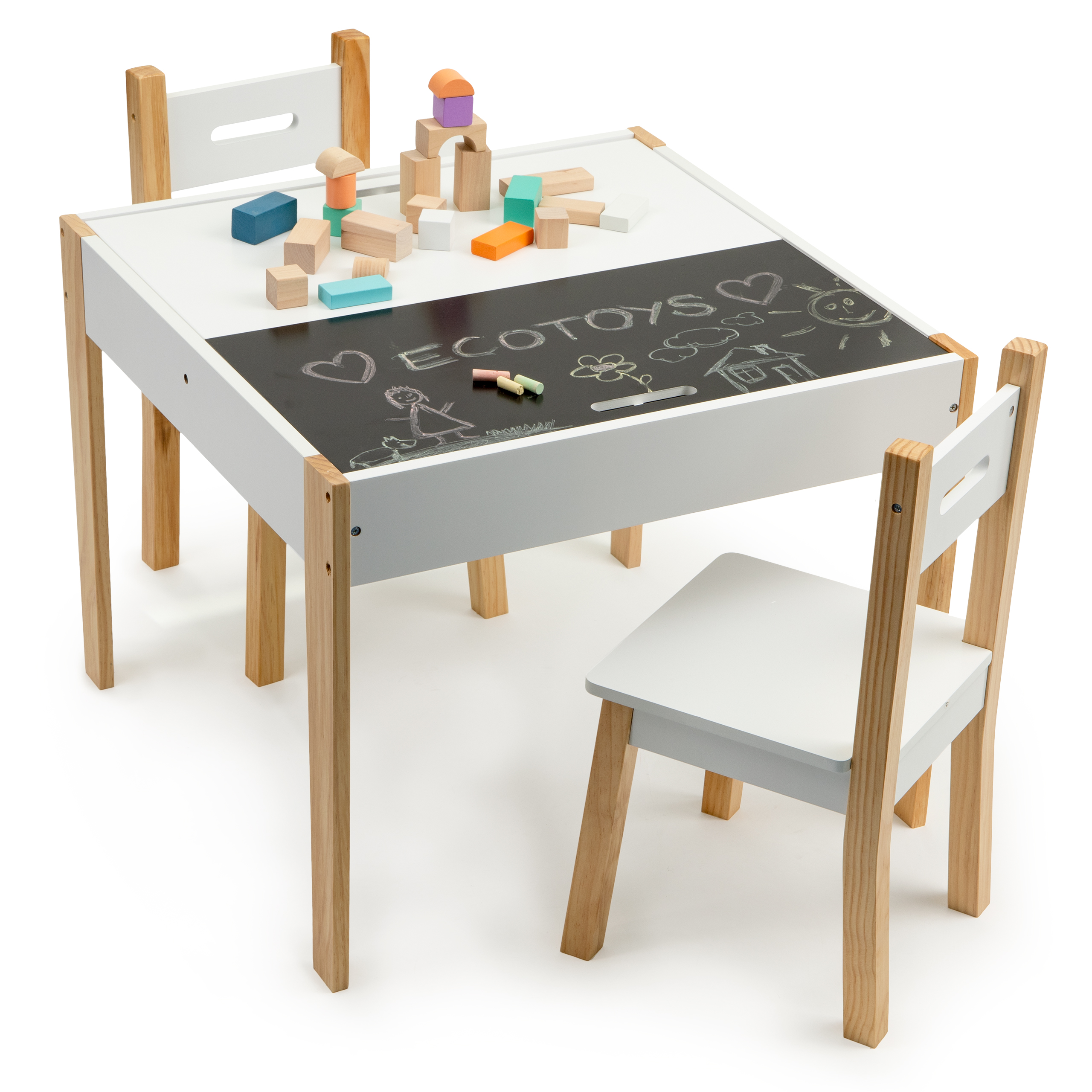 Vaikiškas kėdžių ir stalo komplektas Ecotoys, baltas