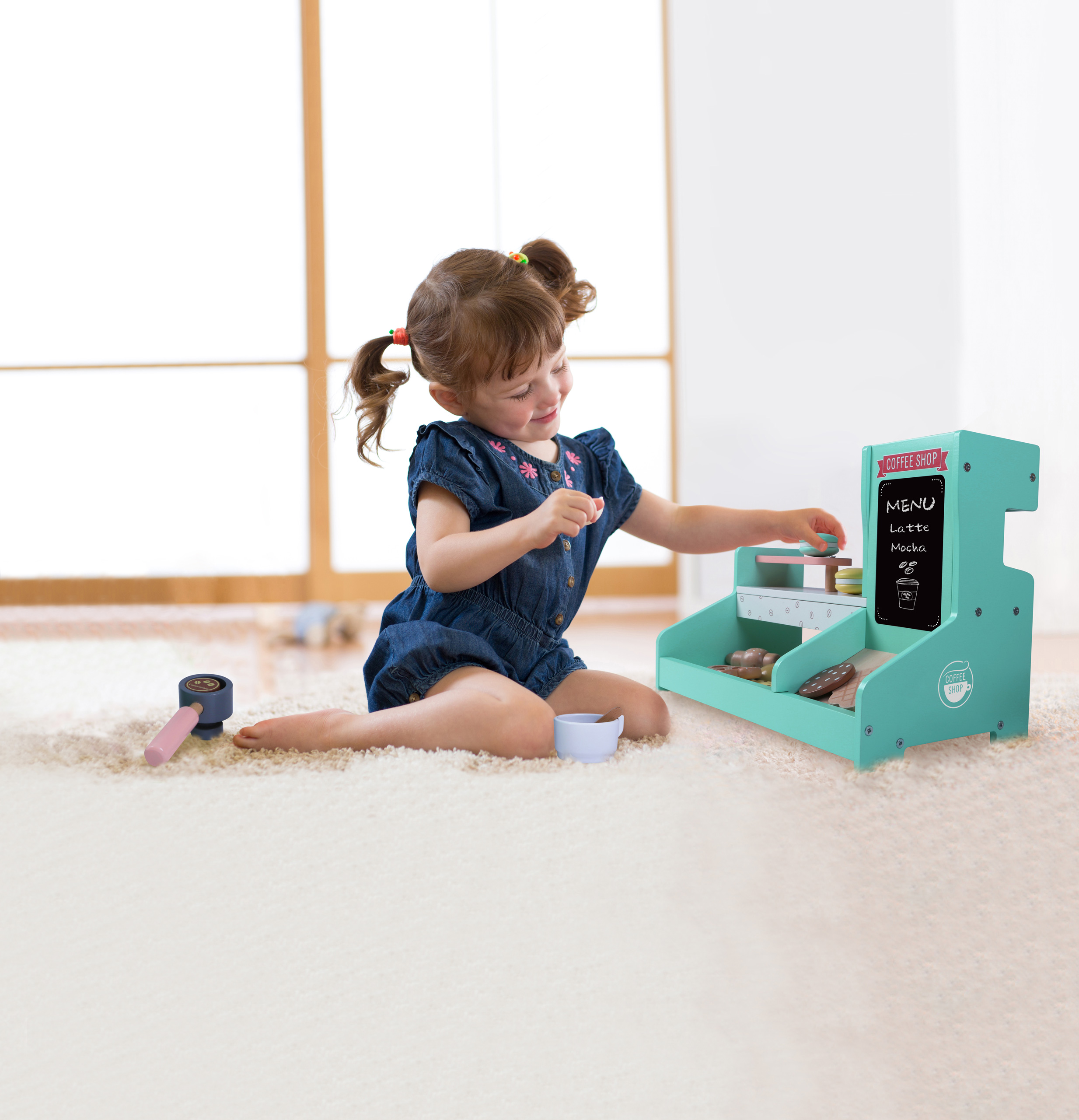 Vaikiška medinė virtuvėlė + kavinė + konditerijos parduotuvėlė Ecotoys
