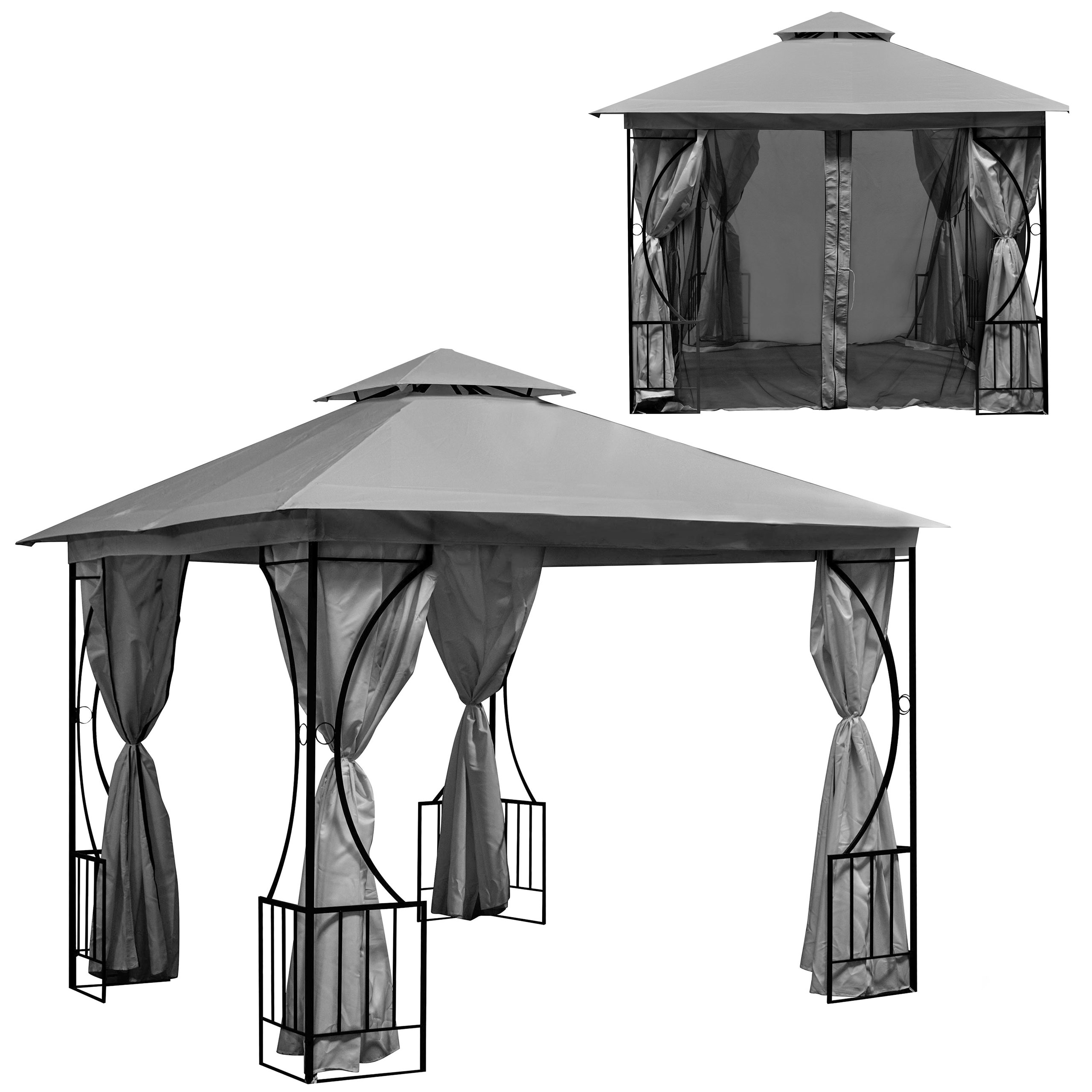 Sodo palapinė 2in1 sienos tinklelis nuo uodų, 3x3 m, pilka