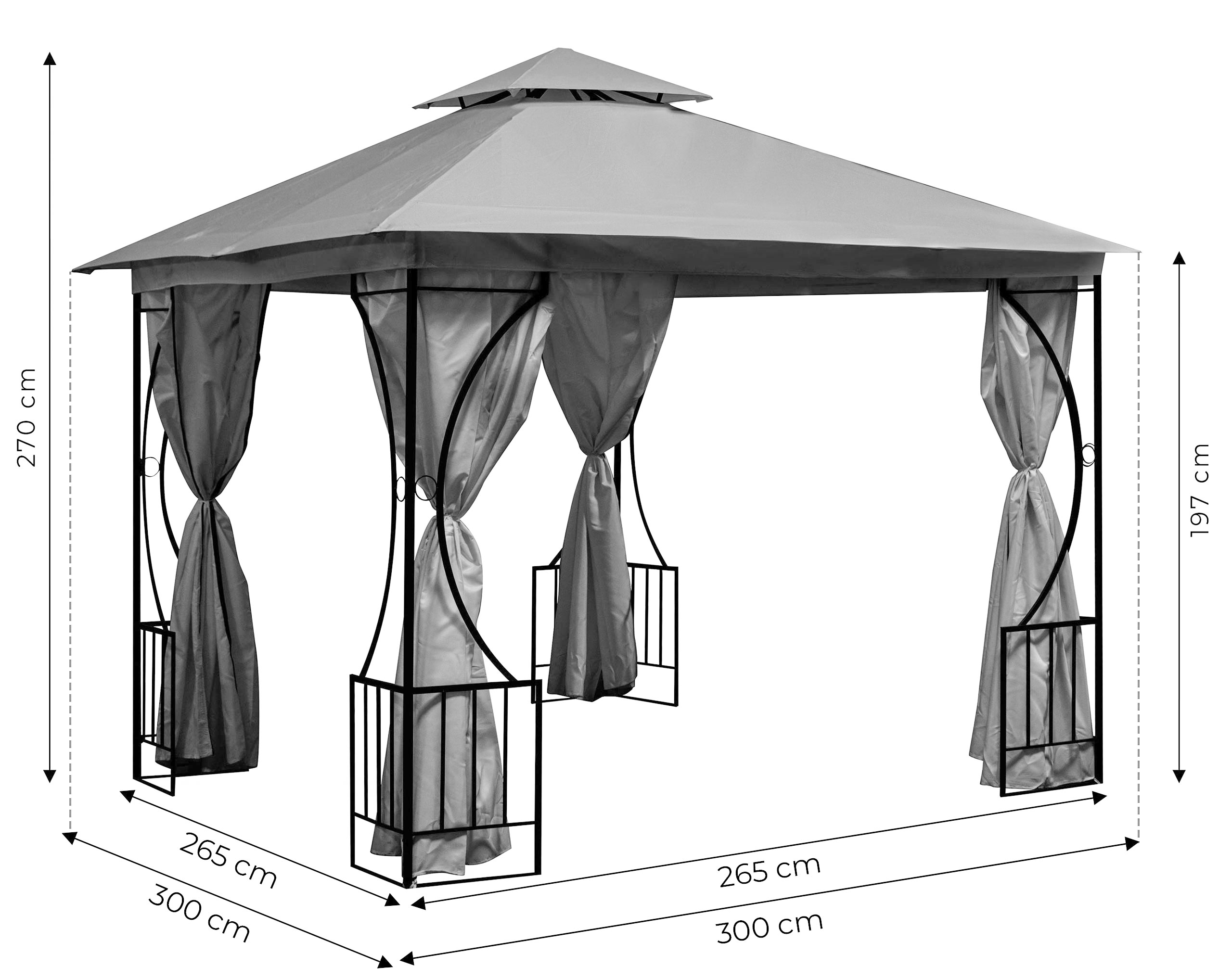 Sodo palapinė 2in1 sienos tinklelis nuo uodų, 3x3 m, pilka