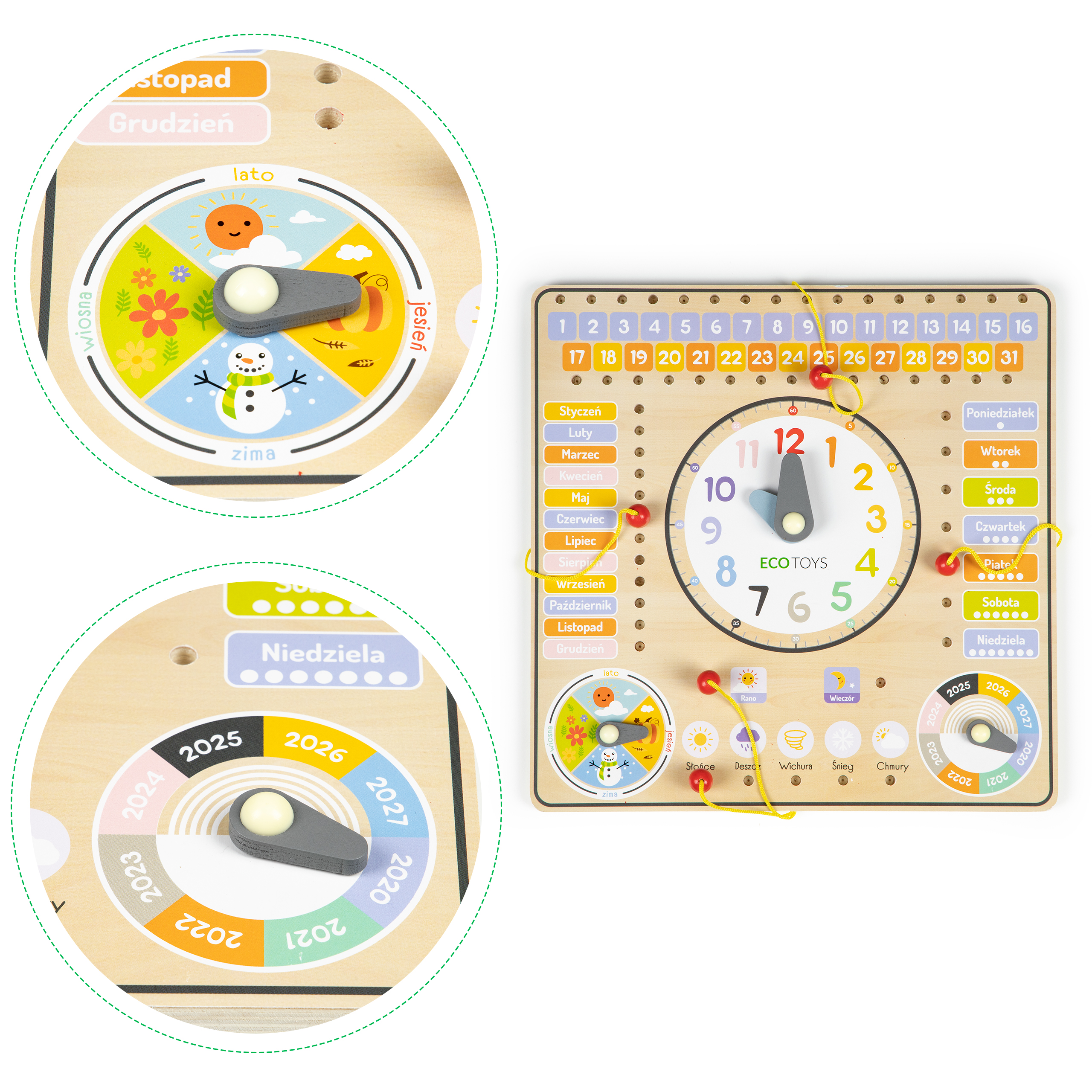 Medinis edukacinis laikrodis-kalendorius ecotoys