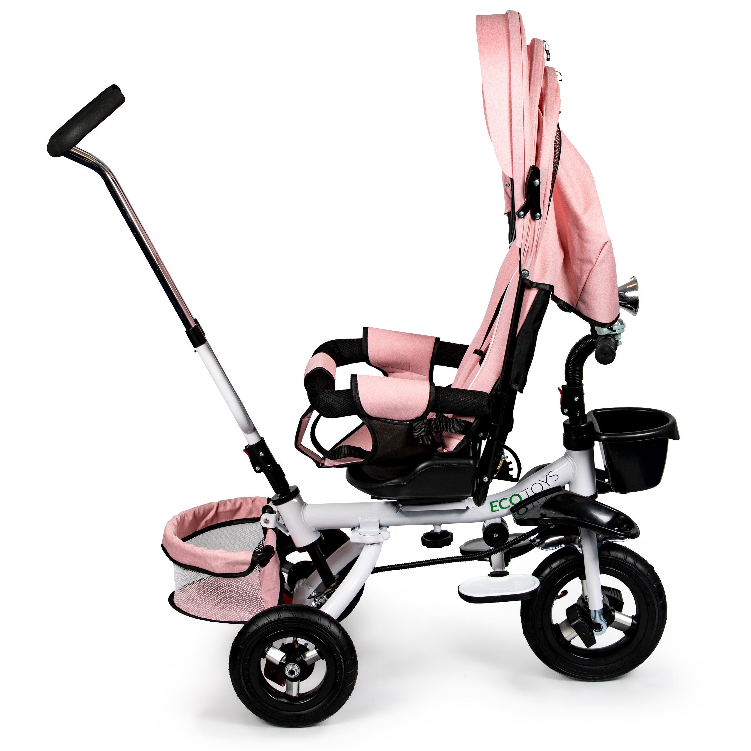 Ecotoys vaikiškas triratis su 360° besisukančia sėdyne ir stogeliu