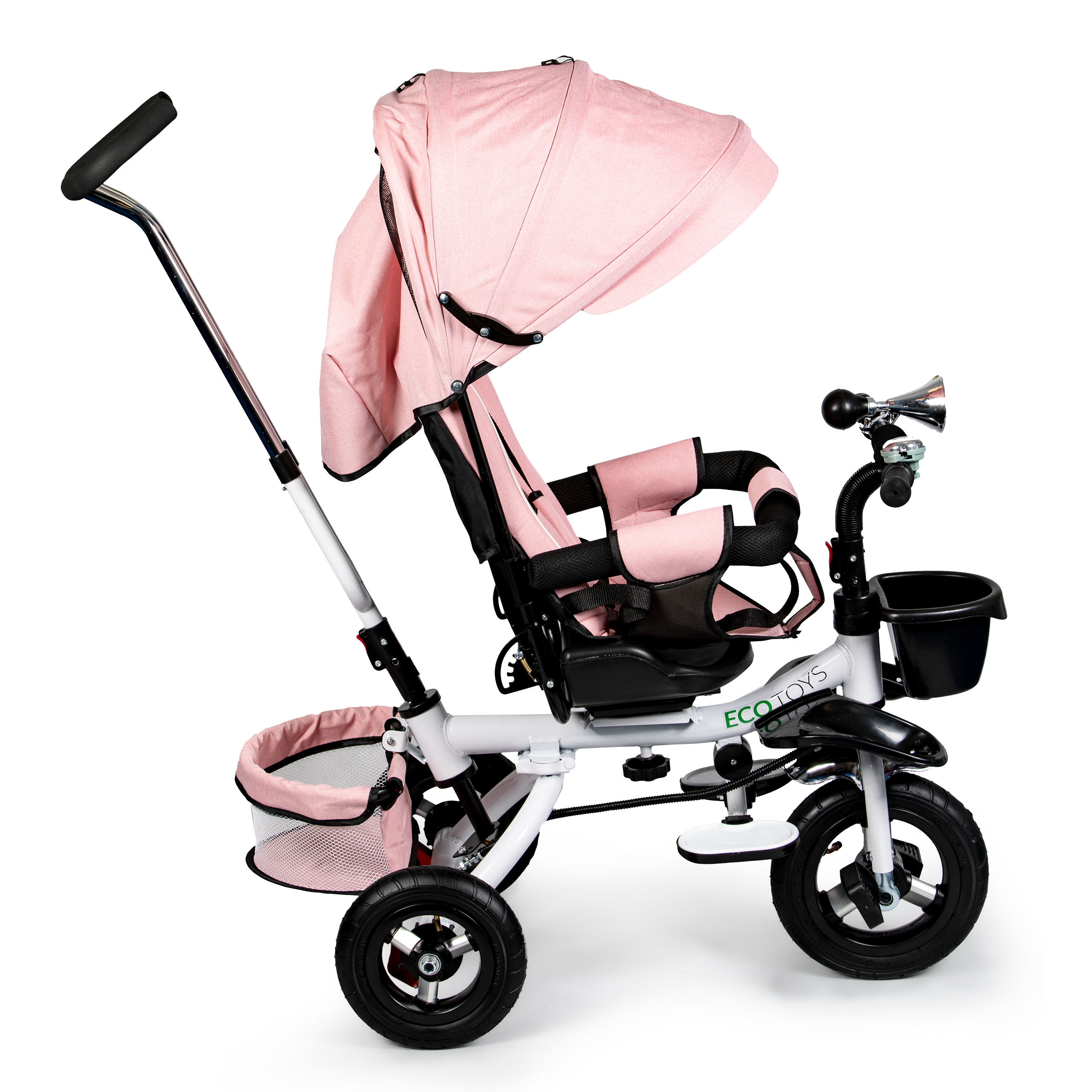 Ecotoys vaikiškas triratis su 360° besisukančia sėdyne ir stogeliu