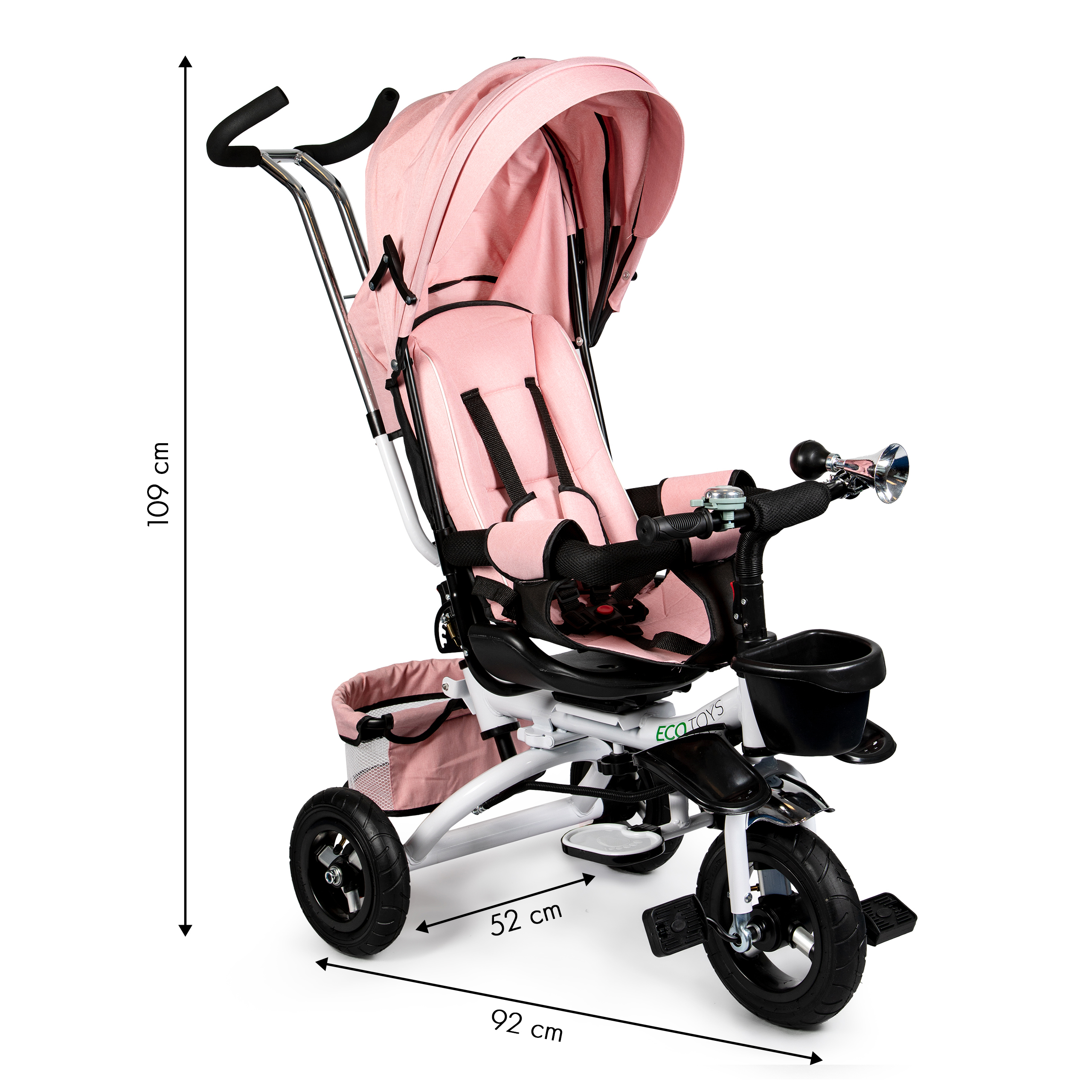 Ecotoys vaikiškas triratis su 360° besisukančia sėdyne ir stogeliu