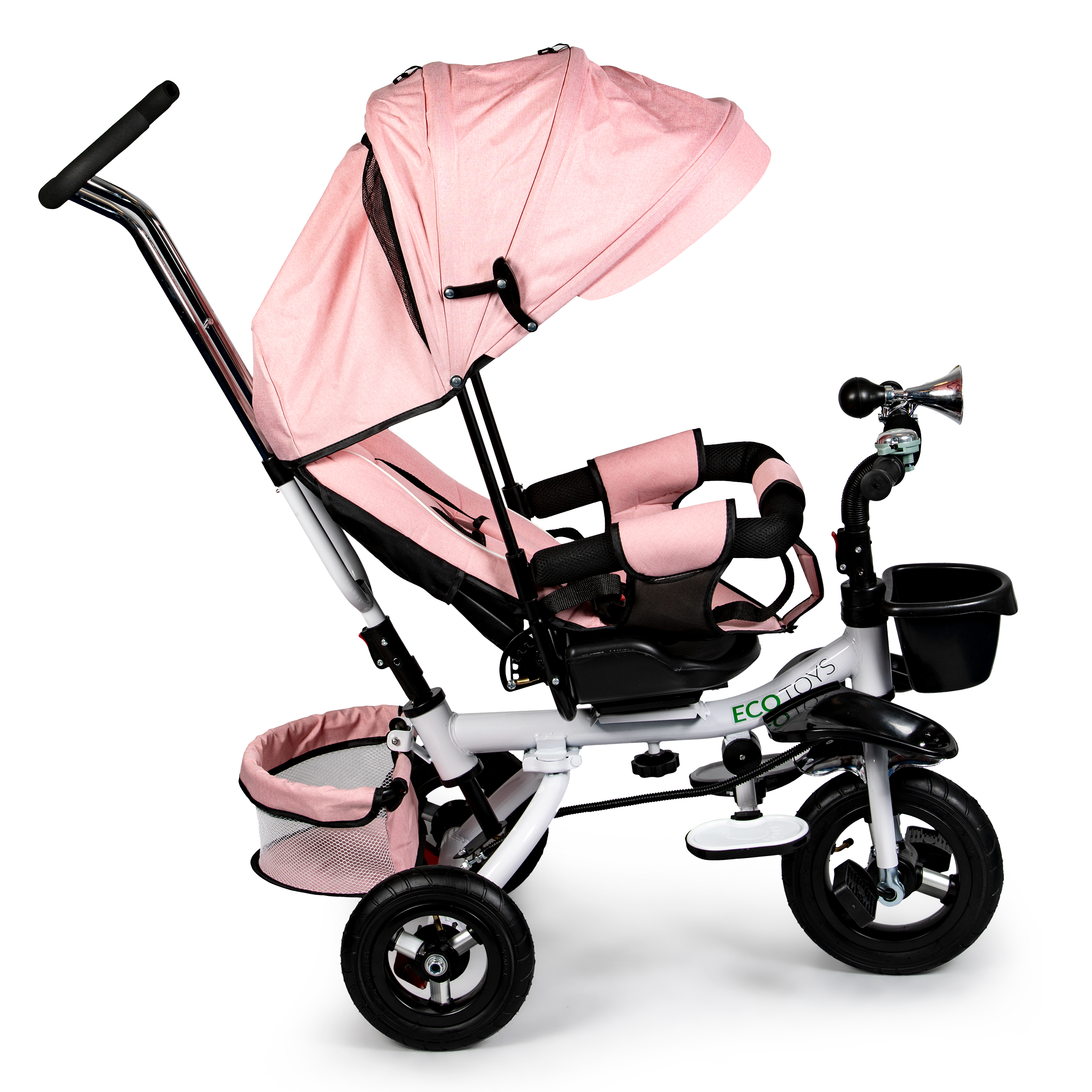 Ecotoys vaikiškas triratis su 360° besisukančia sėdyne ir stogeliu