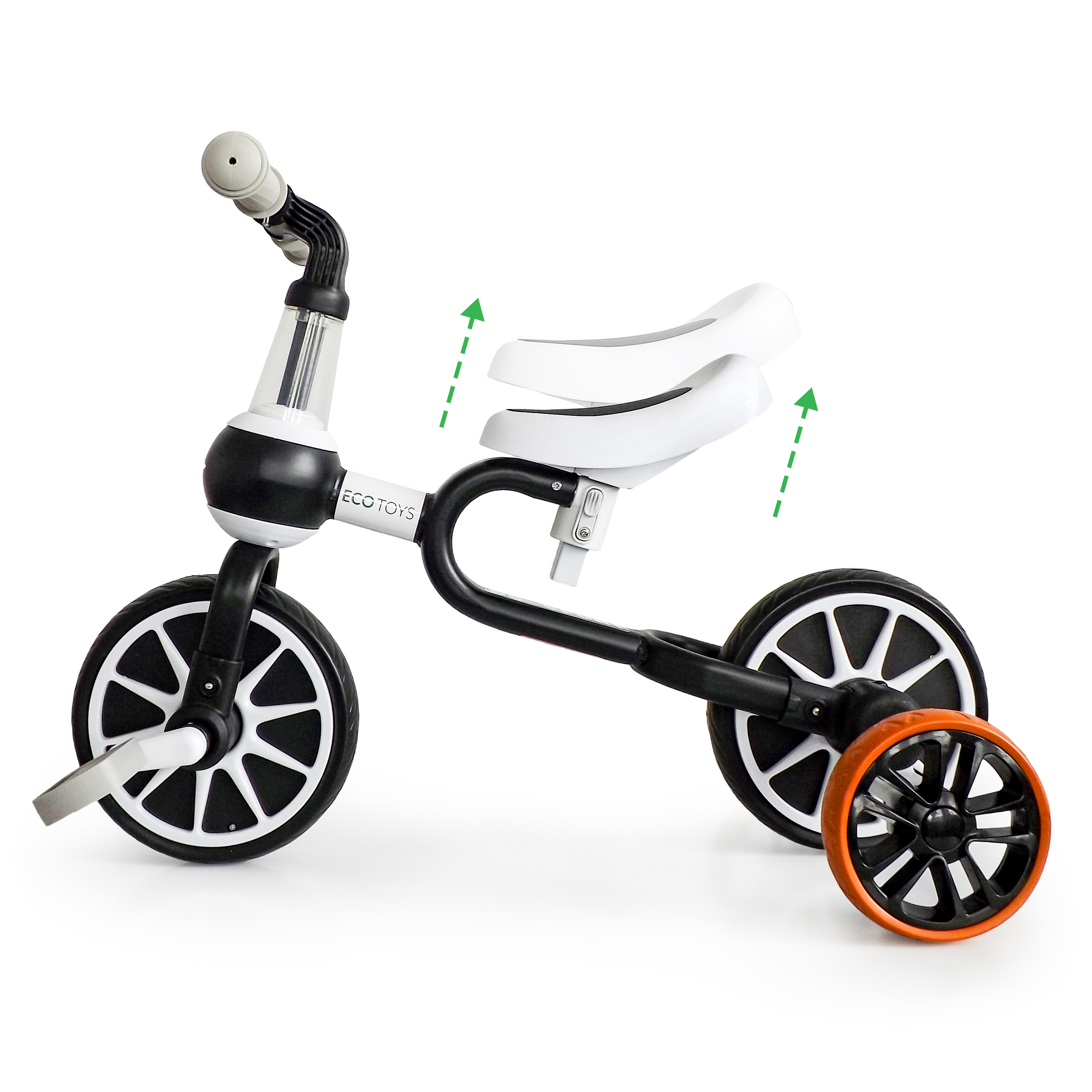 Balansinis dviratis su pedalais ir šoniniais ratais Ecotoys 4in1, juodas/baltas