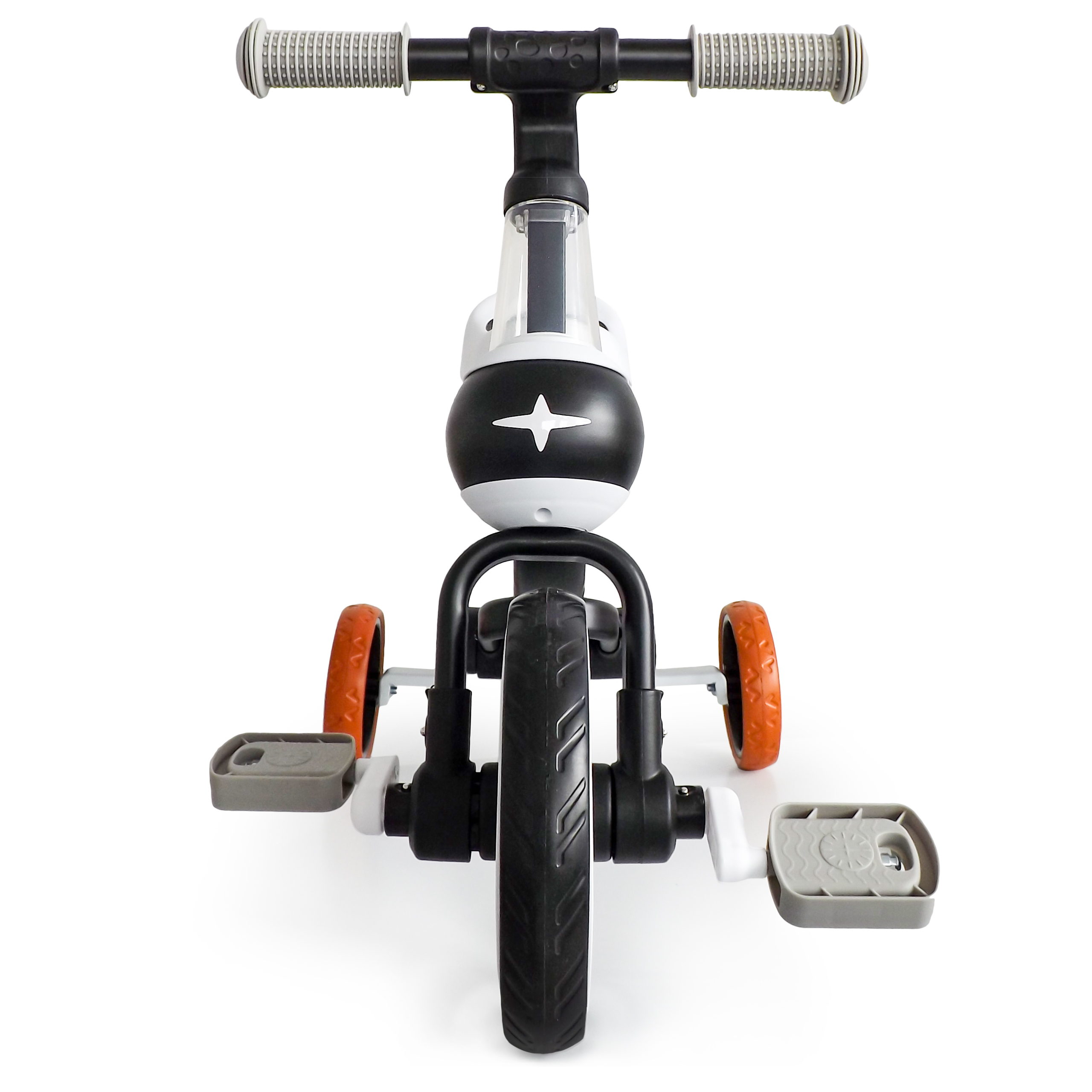 Balansinis dviratis su pedalais ir šoniniais ratais Ecotoys 4in1, juodas/baltas