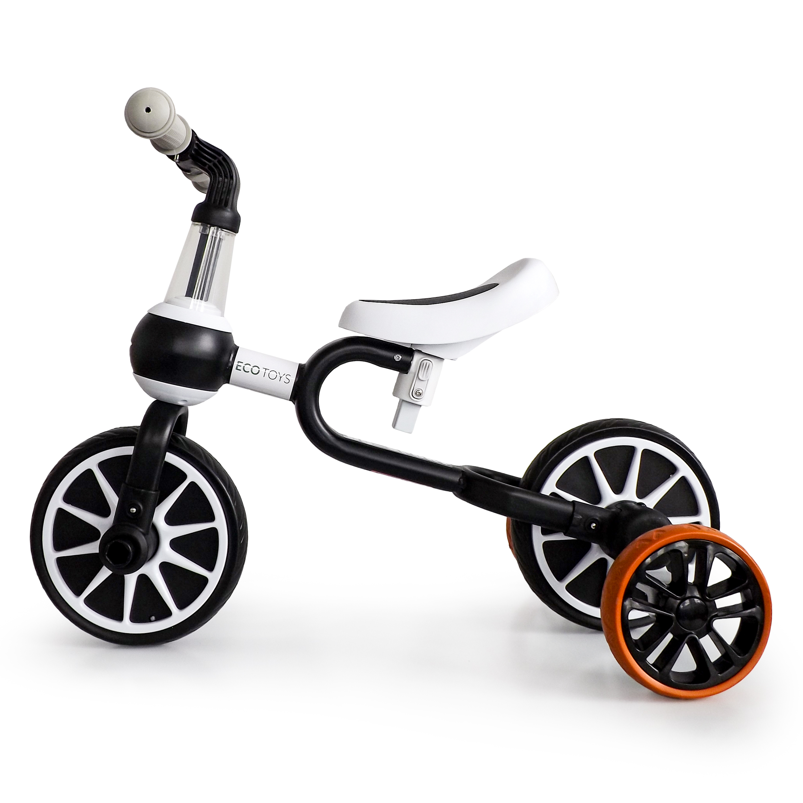 Balansinis dviratis su pedalais ir šoniniais ratais Ecotoys 4in1, juodas/baltas