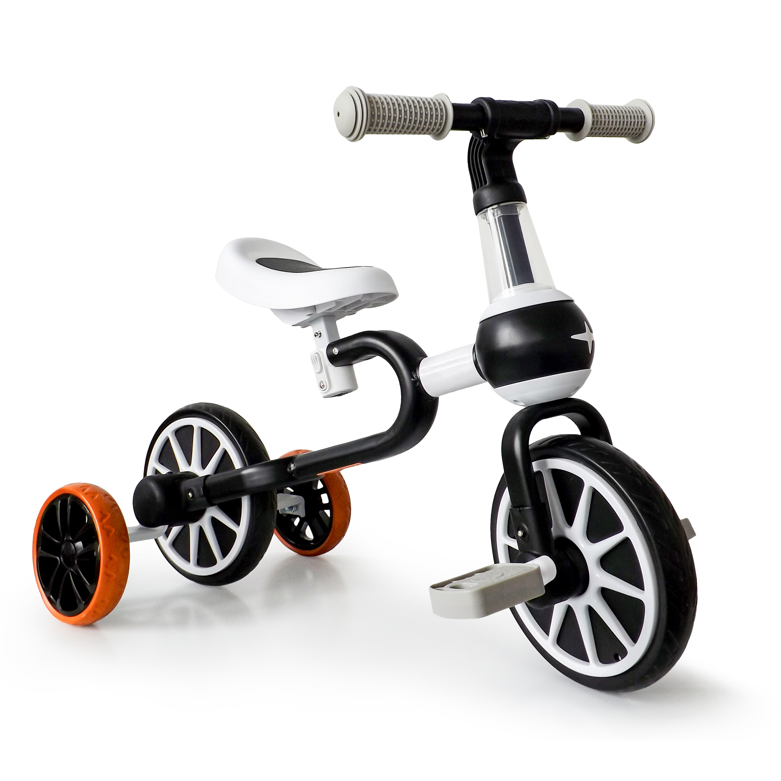 Balansinis dviratis su pedalais ir šoniniais ratais Ecotoys 4in1, juodas/baltas