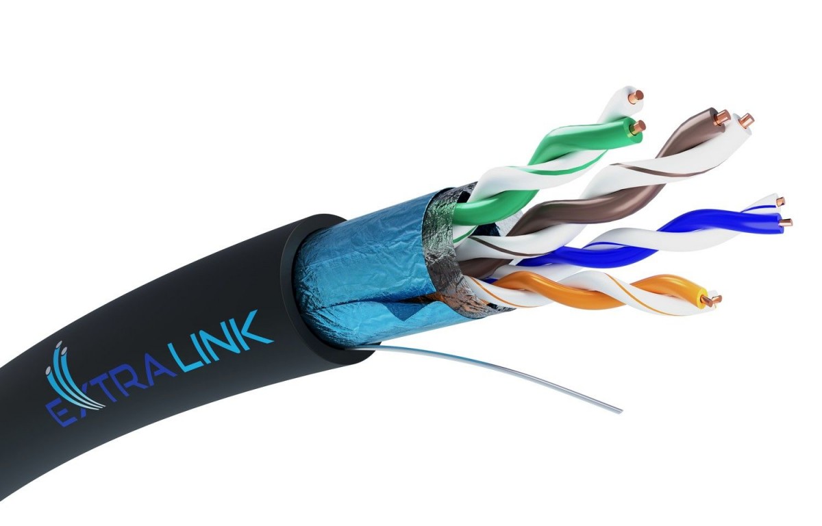 Tinklo laidas extralink cat5e ftp lauko tinklo kabelis, 100 m, juodas