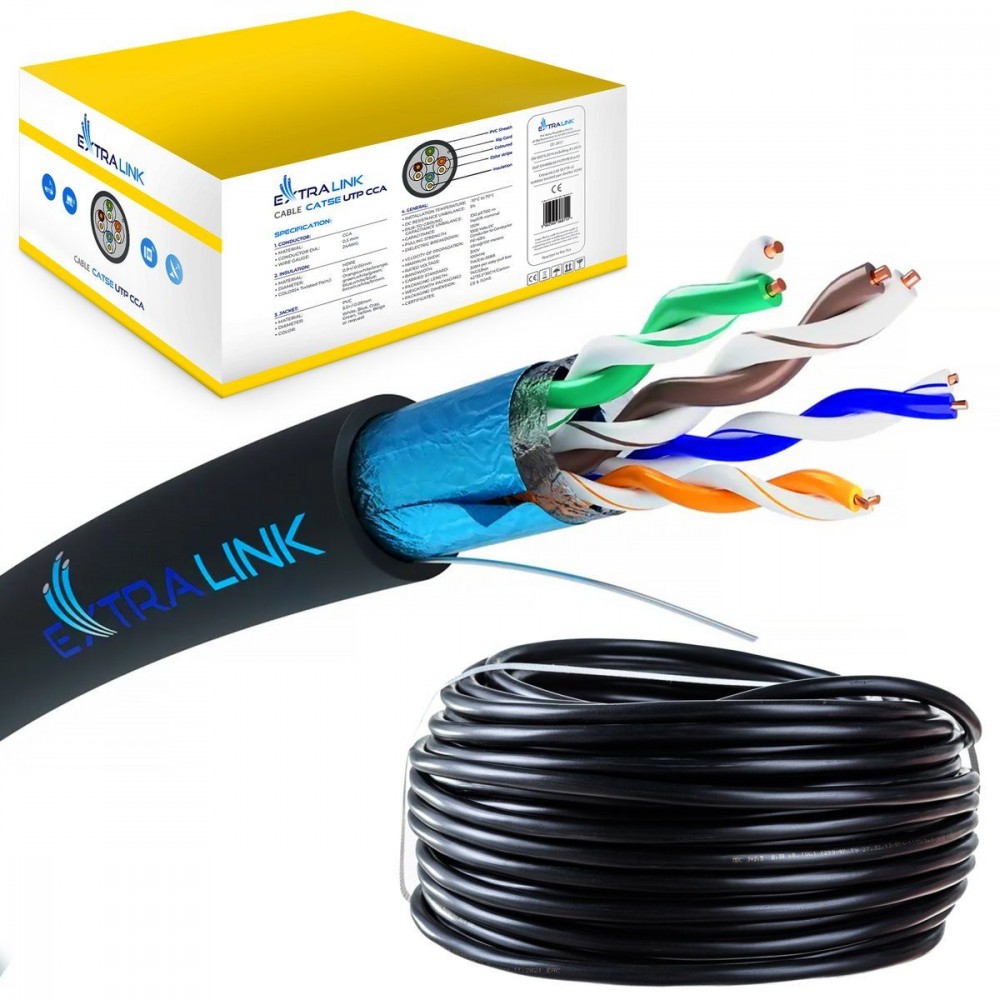 Tinklo laidas extralink cat5e ftp lauko tinklo kabelis, 100 m, juodas