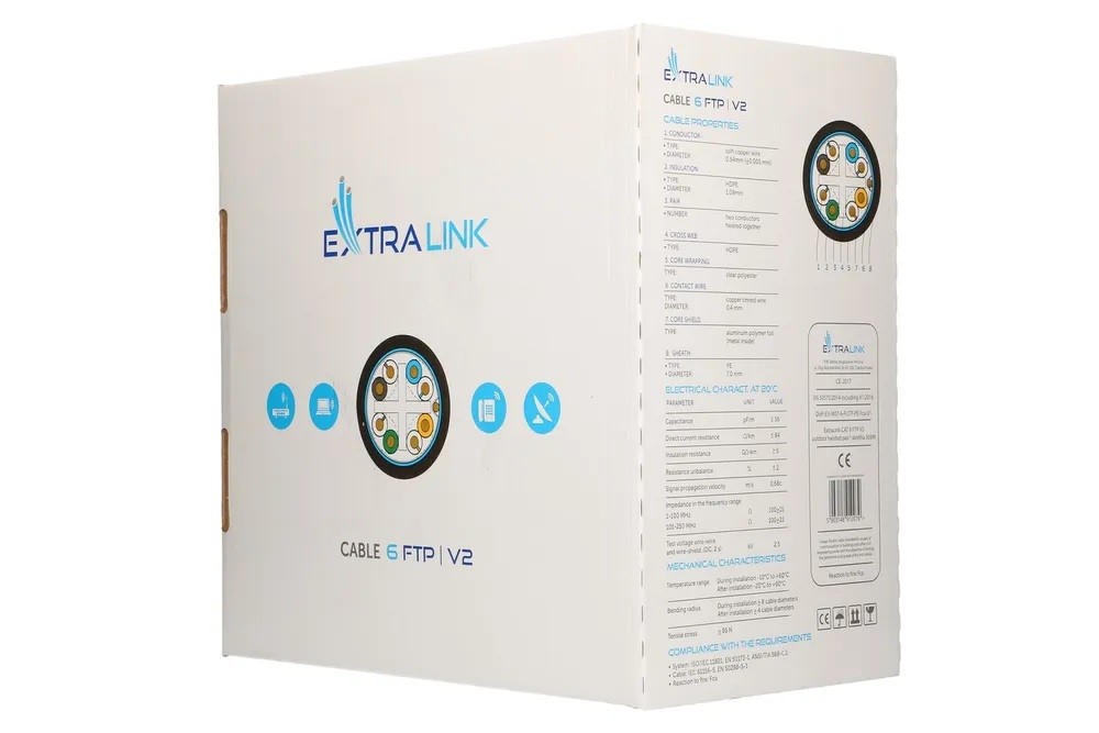 Tinklo laidas extralink cat6 ftp lauko tinklo kabelis 305 m, juodas, native