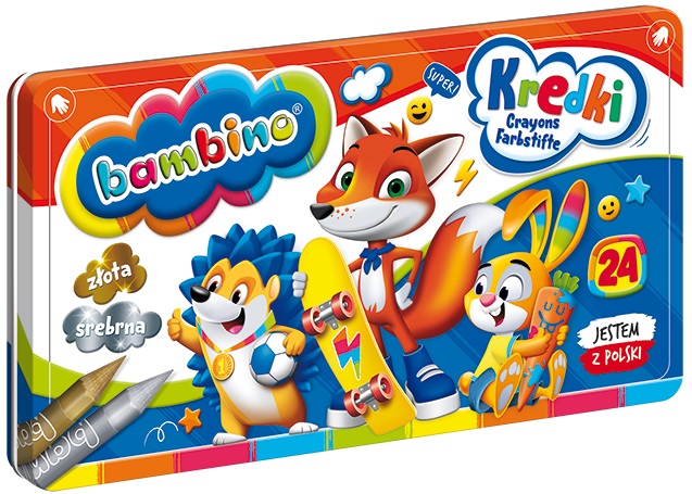 BAMBINO kreidelės metalinėje dėžutėje 24 temperos spalvos.