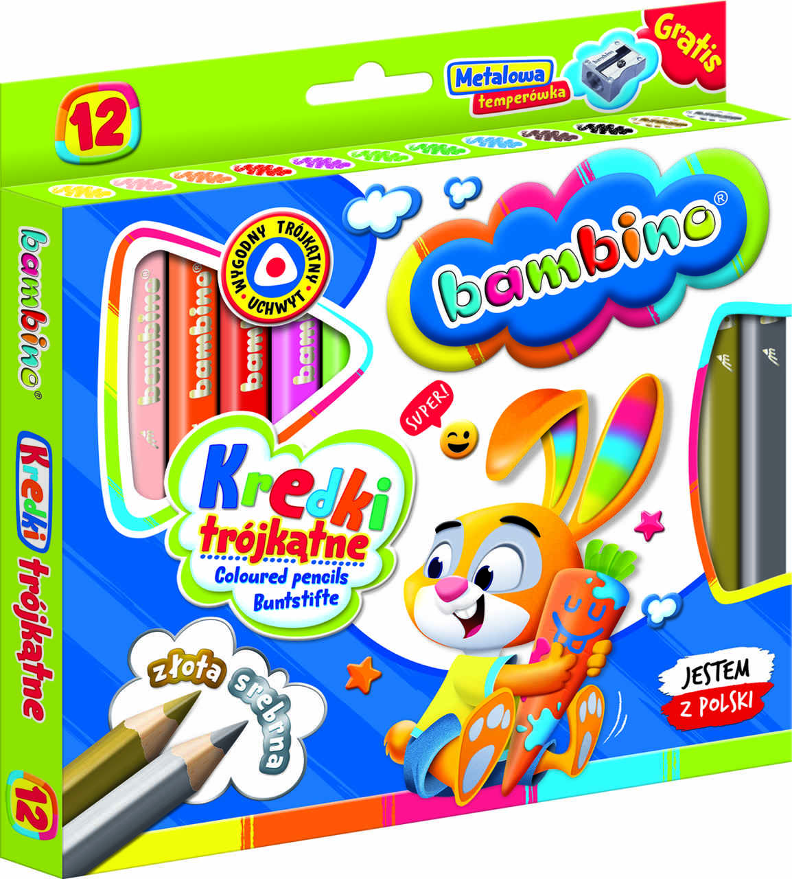 Pieštukai su drožtuku bambino, 12vnt.