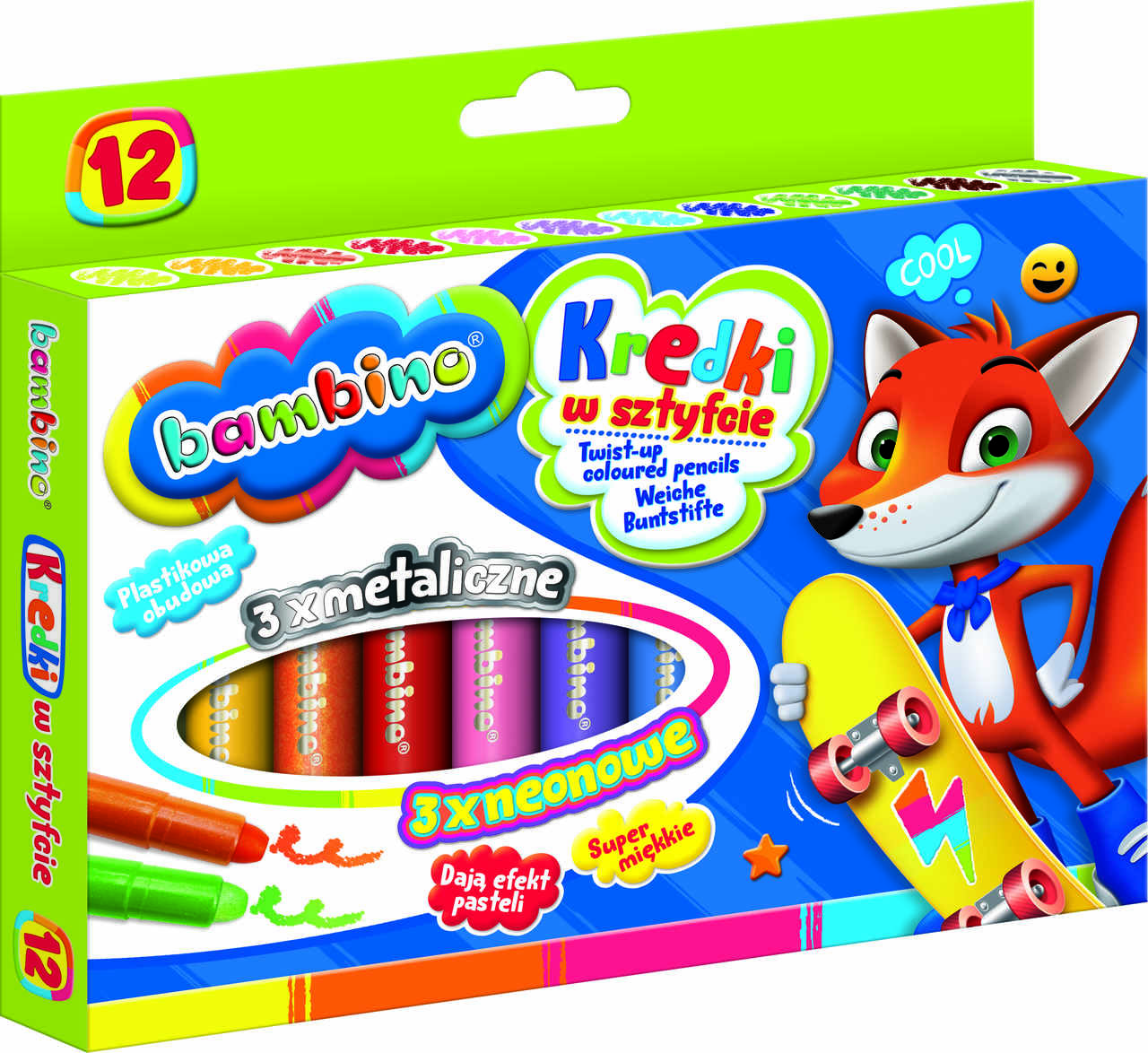 Bambino lipniosios kreidelės 12 spalvų