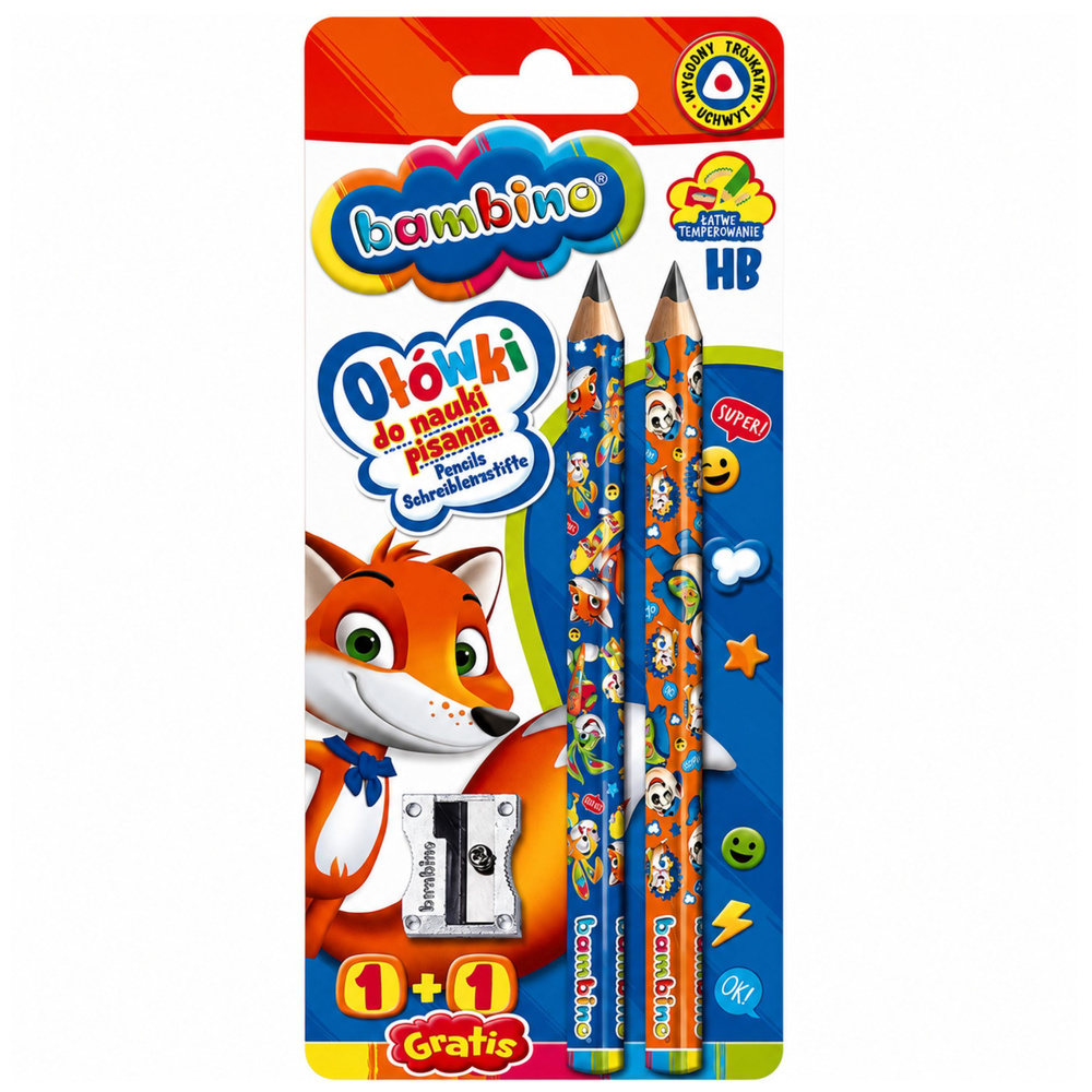 Trikampiai mokomieji pieštukai BAMBINO JUMBO su drožtuku, 2 vnt.