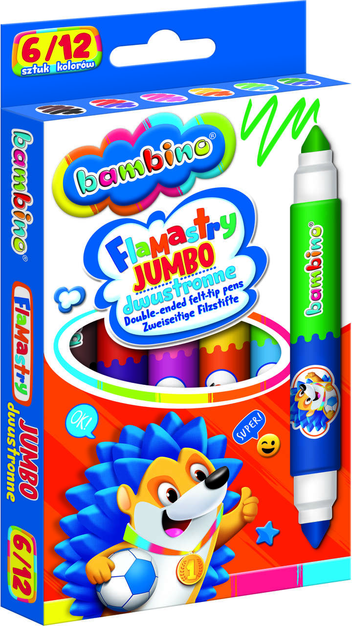Dvipusiai flomasteriai bambino, 6 spalvos