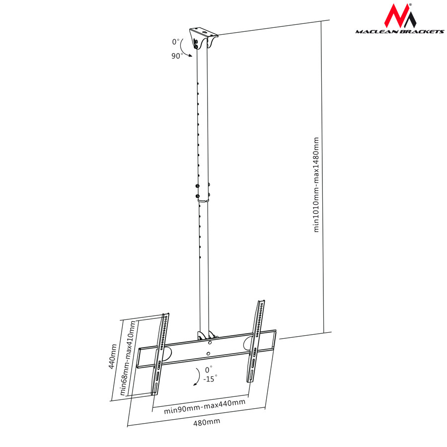 Maclean mc-631 lubų televizoriaus laikiklis, vesa 400x400, 32-65", 50 kg