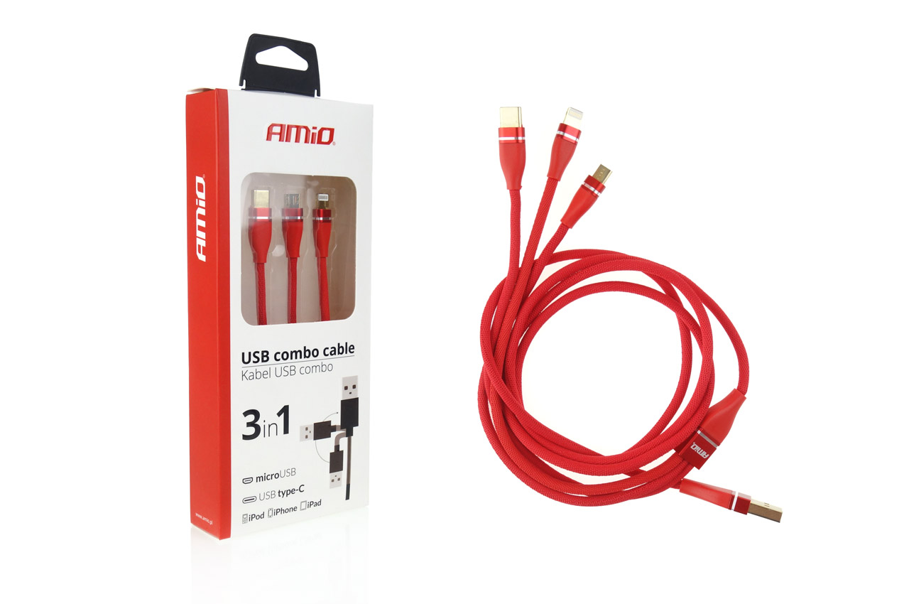 Maitinimo laidas amio 3in1, lightning/usb-c/micro usb, 1.2 m