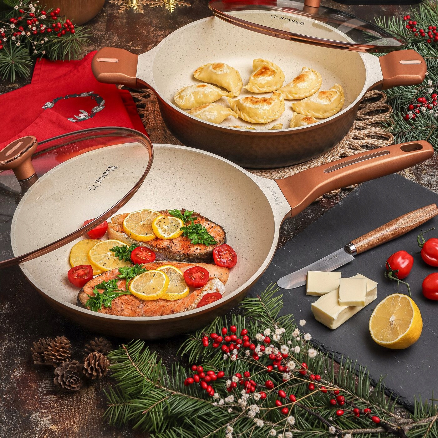 Wok keptuvė starke pro texture su stikliniu dangčiu - ⌀28 cm, neprideganti trisluoksnė danga