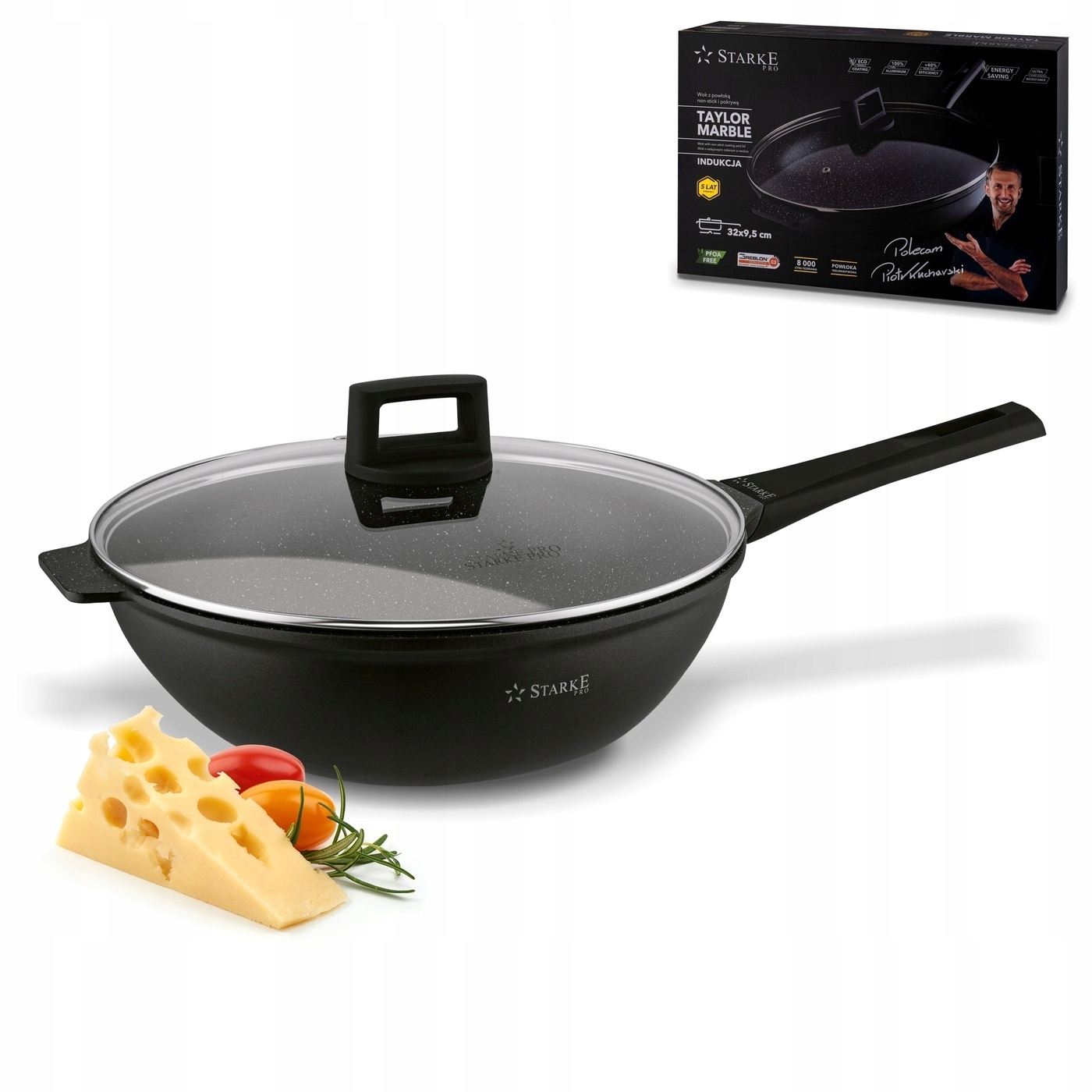 Wok keptuvė starke pro taylor marble su dangčiu - ⌀32 cm su nelimpančia danga
