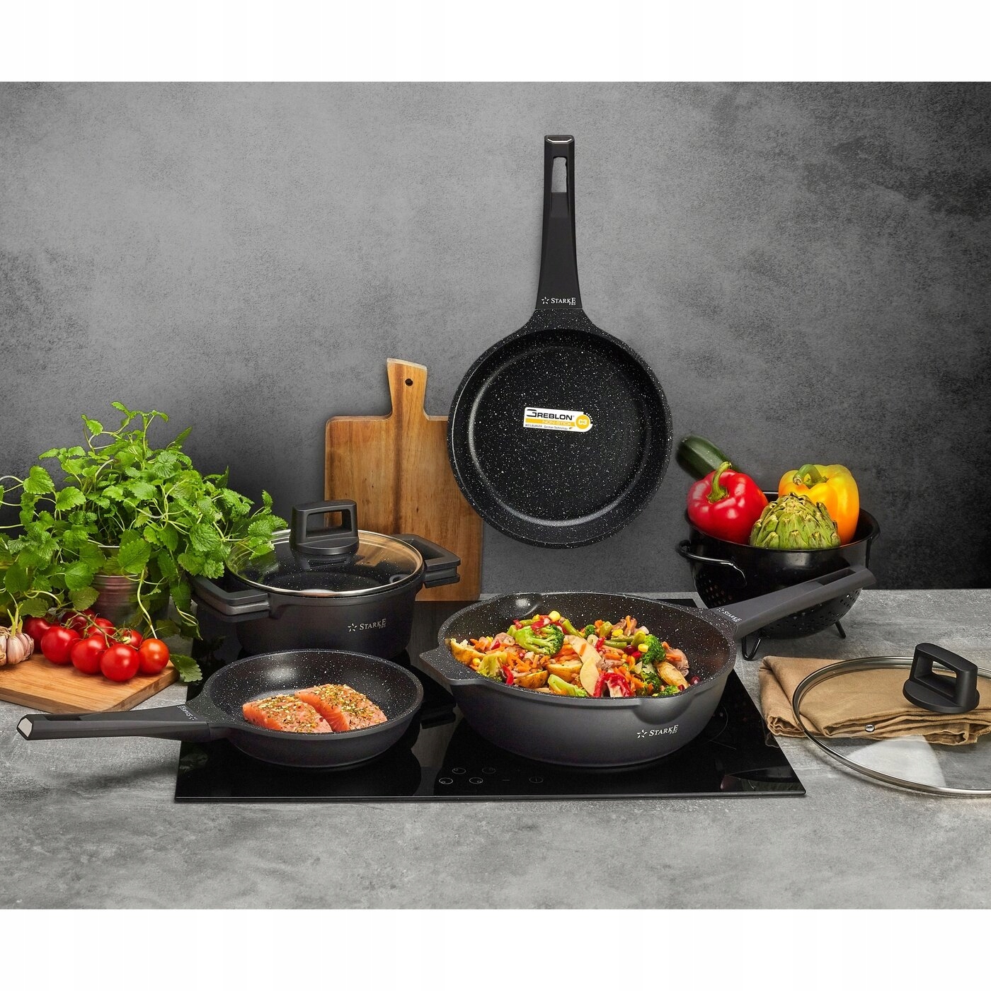 Gili keptuvė starke pro taylor marble su stikliniu dangčiu - 4l talpa, ⌀28 cm, trisluoksnė neprideganti danga