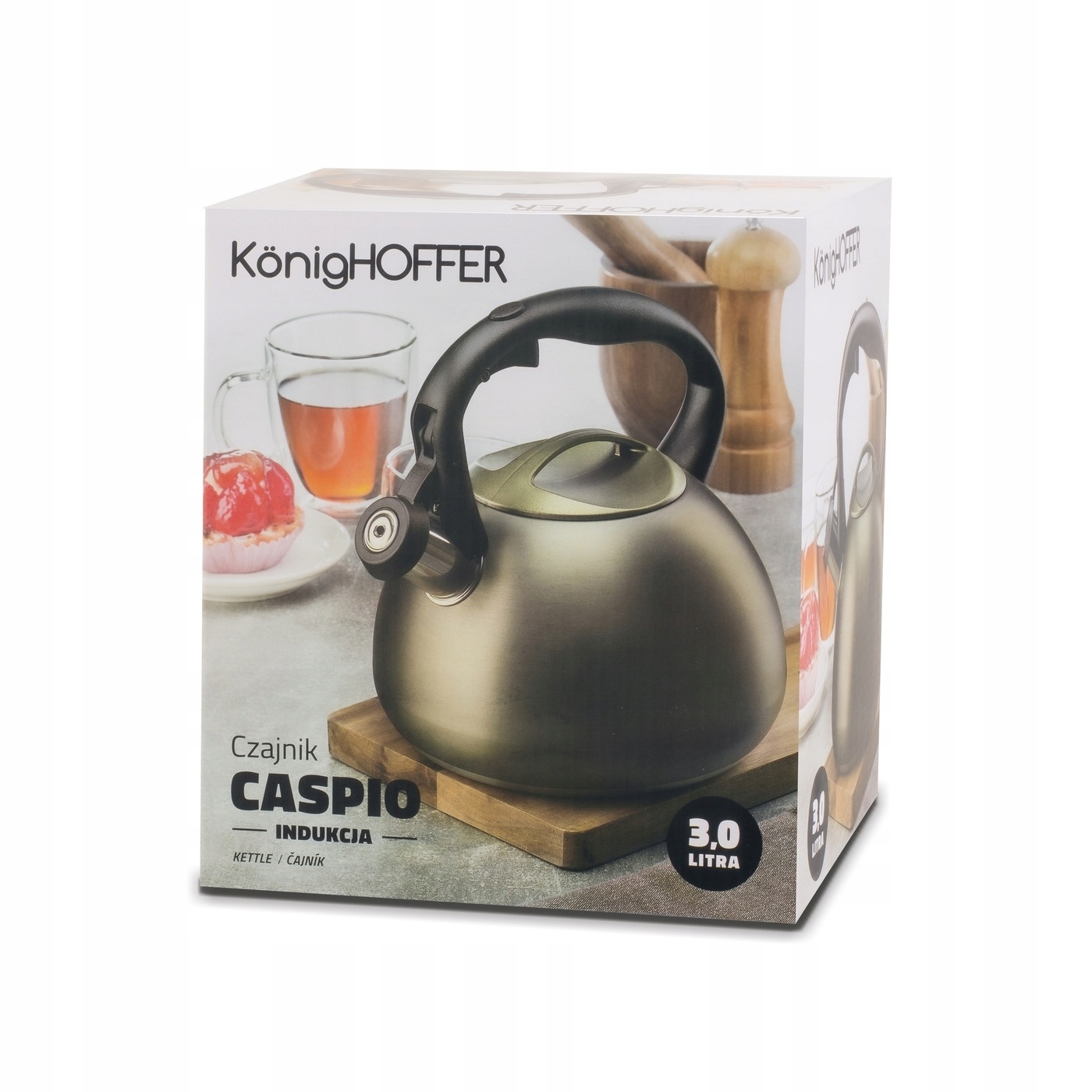 Nerūdijančio plieno virdulys konighoffer caspio su švilpuku - 3l talpa, žalia spalva
