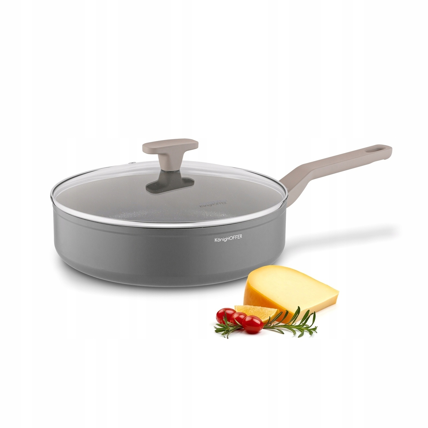 Keptuvė konighoffer pancetta su stikliniu dangčiu - ⌀28 cm, nelimpanti marble plus danga