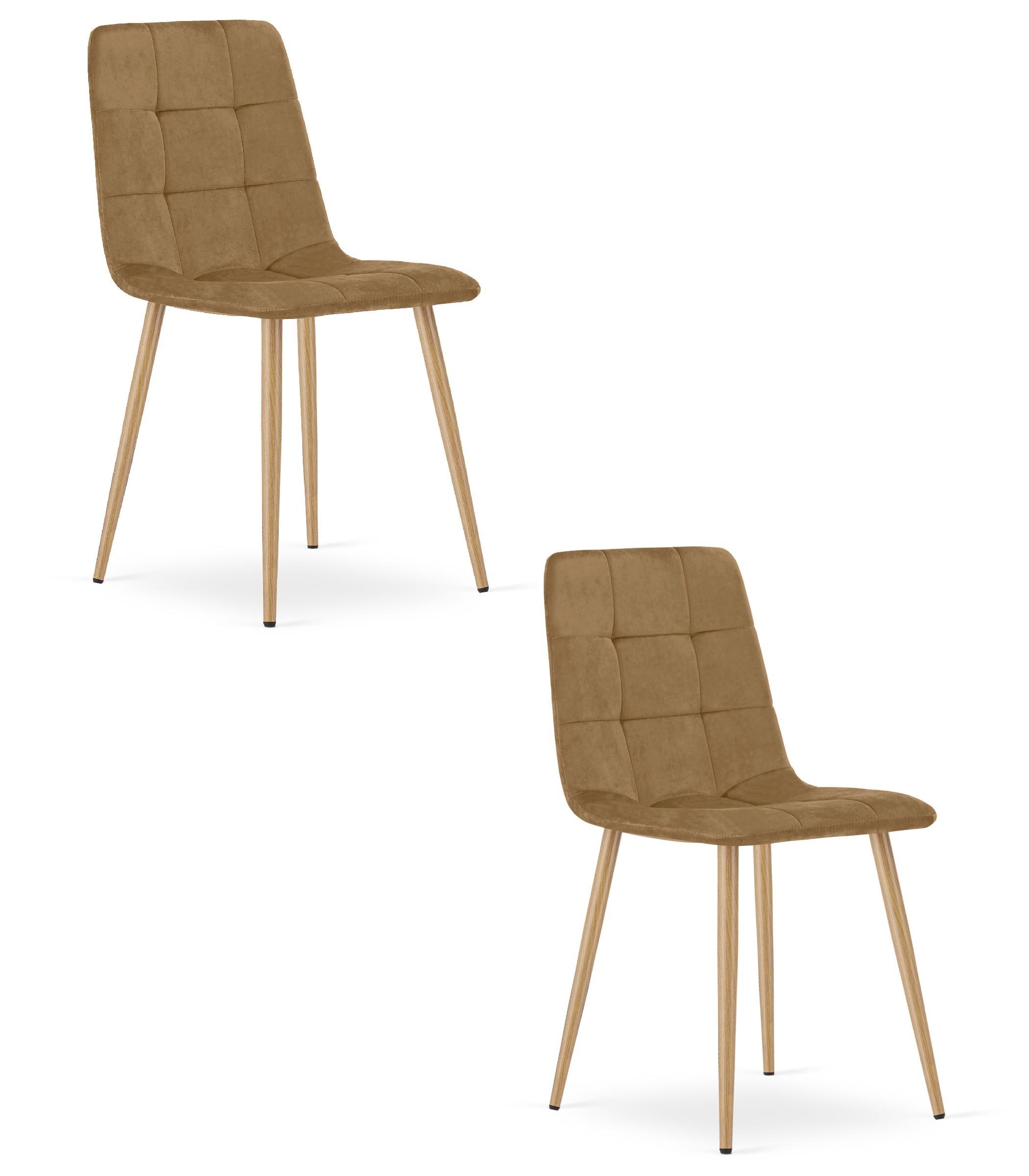 Kėdė aksominiu apmušalu ir metalinėmis medienos imitacijos kojomis, ruda, 87 × 44,5 × 50,5 cm, 2 vnt.