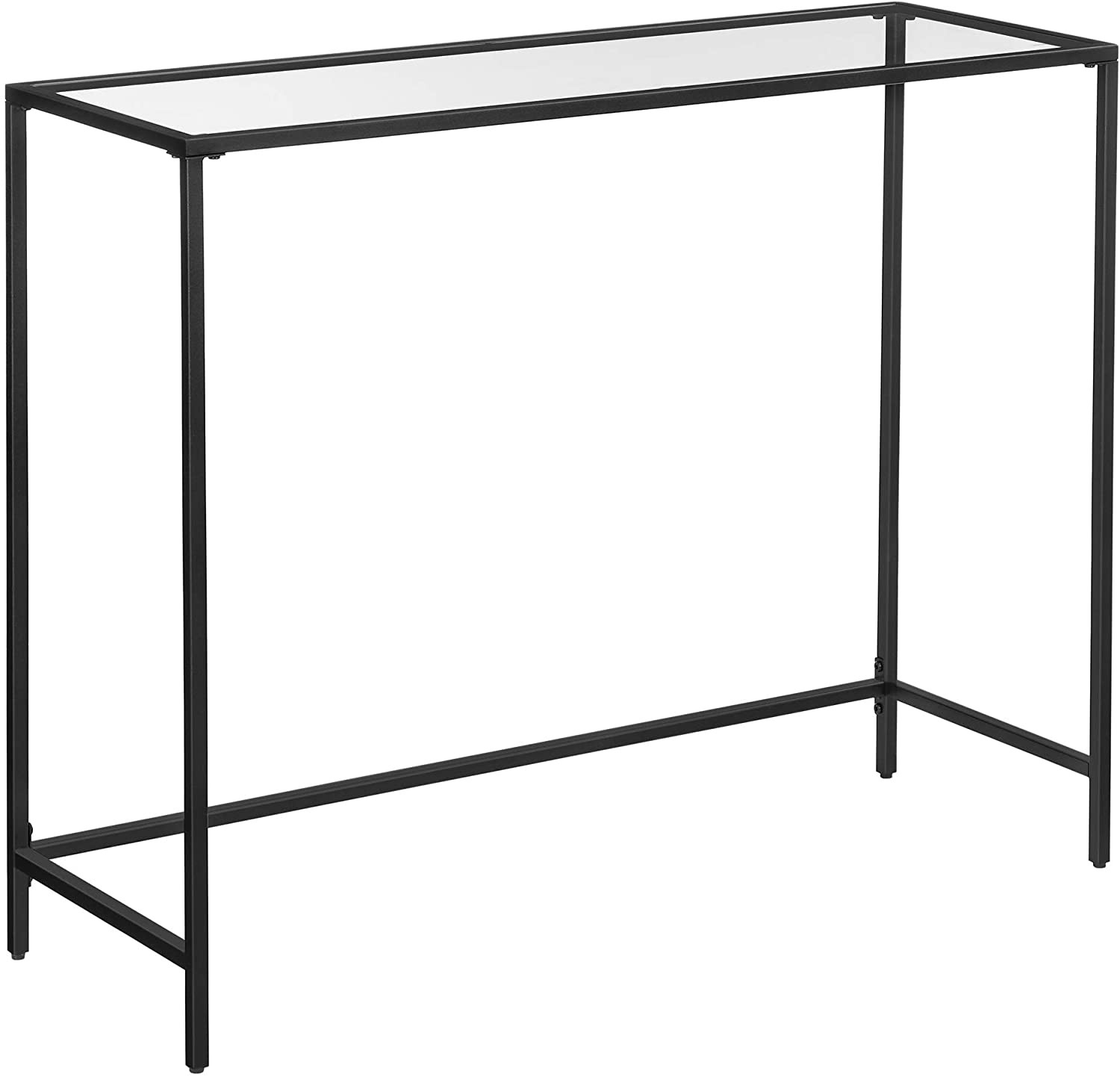 Konsoles galds ar grūdināta stikla virsmu, melns un caurspīdīgs, 100 × 35 × 80 cm