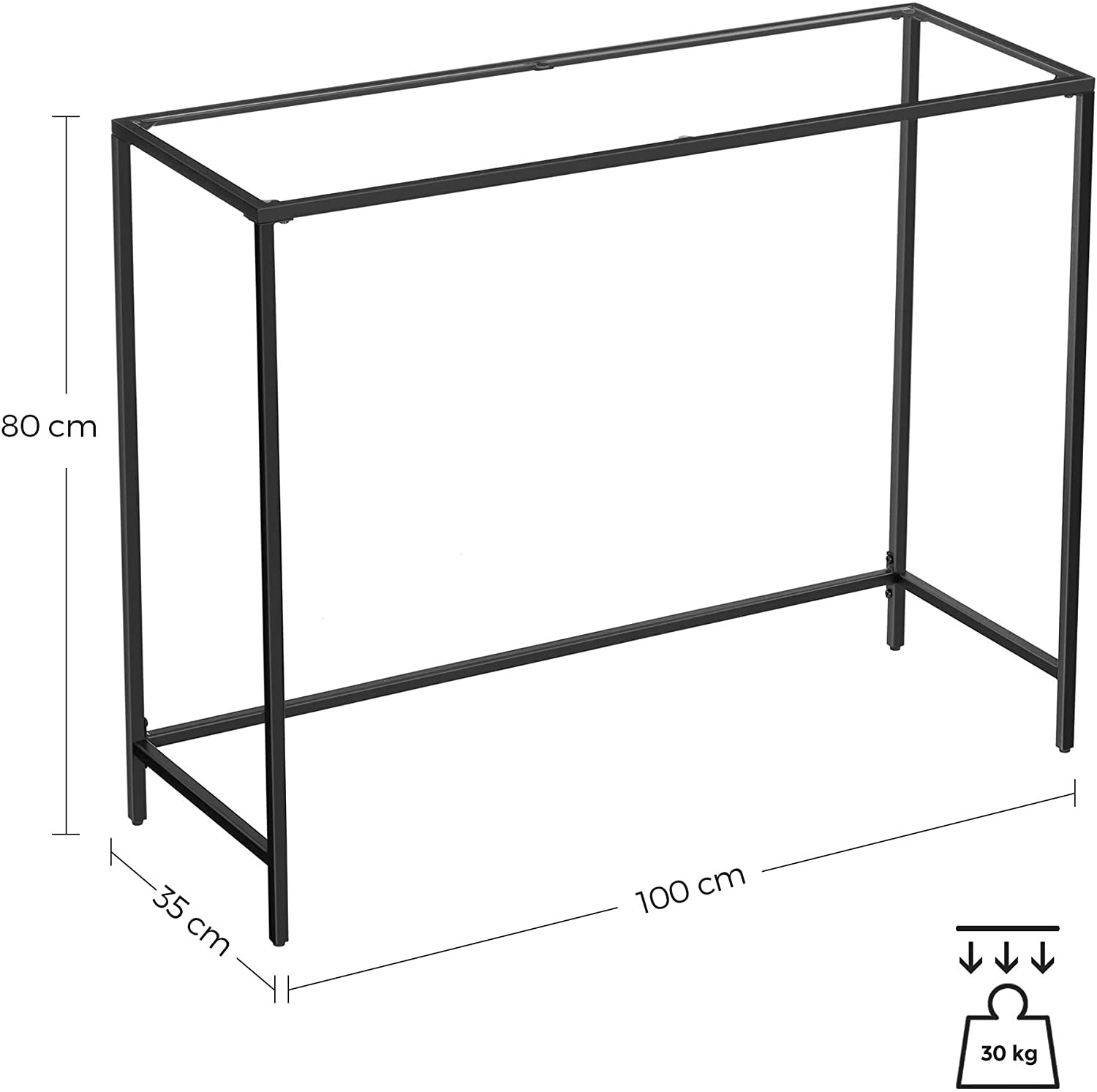 Konsoles galds ar grūdināta stikla virsmu, melns un caurspīdīgs, 100 × 35 × 80 cm 2