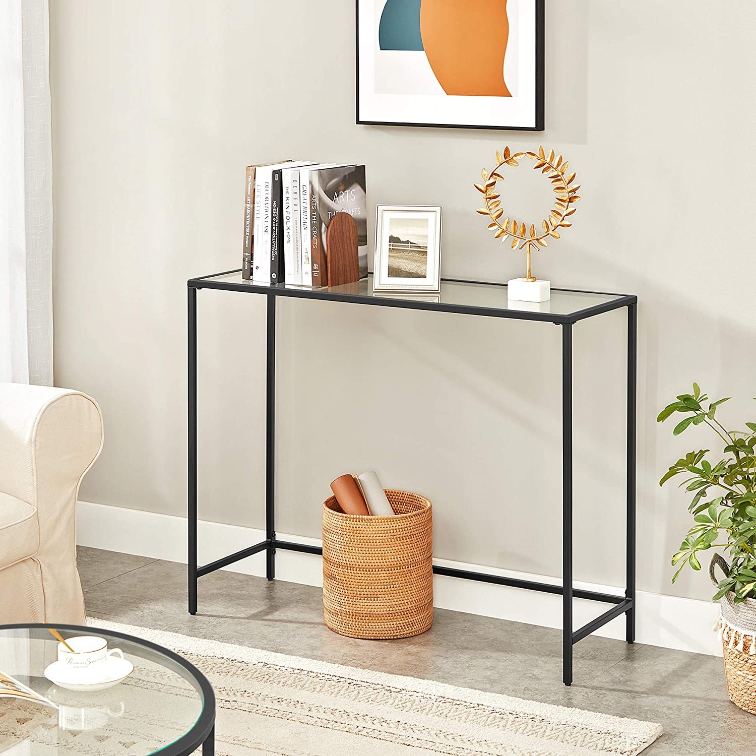 Konsoles galds ar grūdināta stikla virsmu, melns un caurspīdīgs, 100 × 35 × 80 cm 3