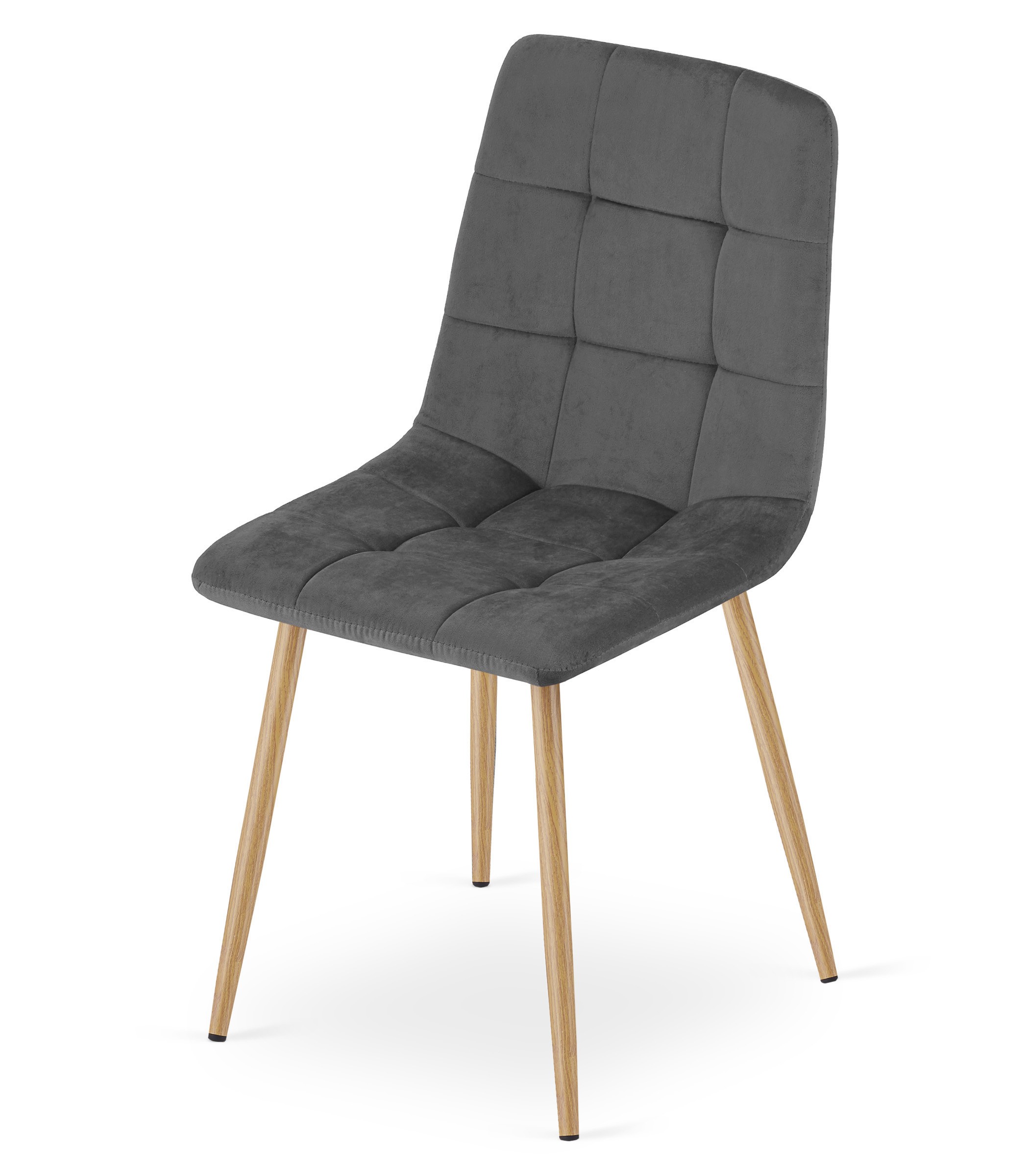 Kėdė su aksomo apmušalu ir metalinėmis medžio imitacijos kojomis, tamsiai pilka, 87 × 44,5 × 50,5 cm, 4 vnt. 3