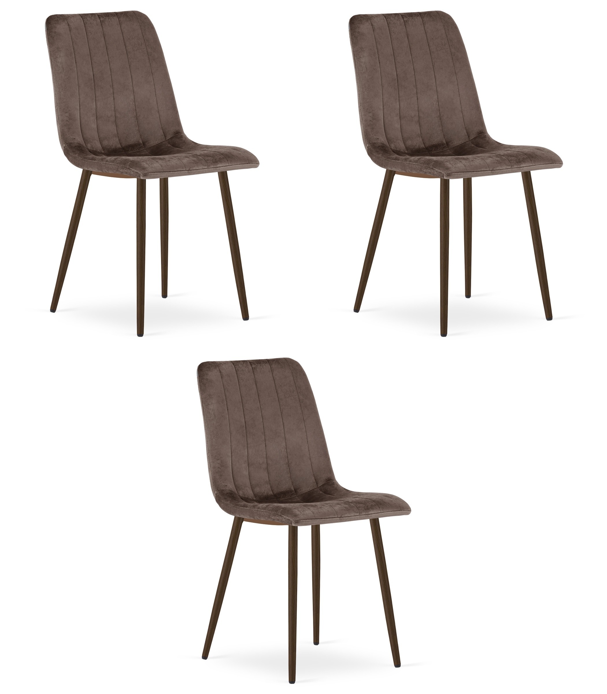 Kėdė veliūriniu apmušalu ir medienos imitacijos kojomis, tamsiai ruda, 86 cm, 3 vnt.