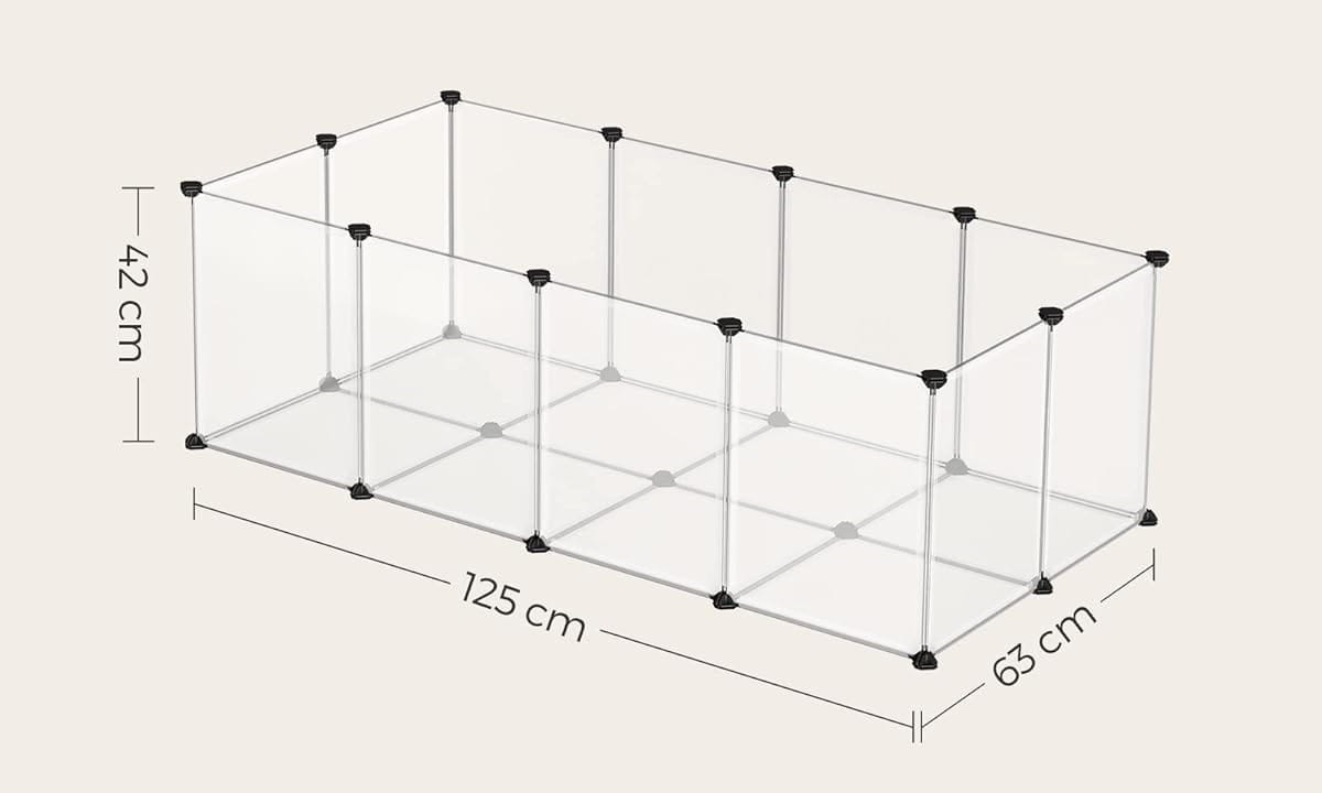 Aptvaras smulkiems gyvūnams, modulinis, skaidrus ir juodas, 125 × 63 × 42 cm 2