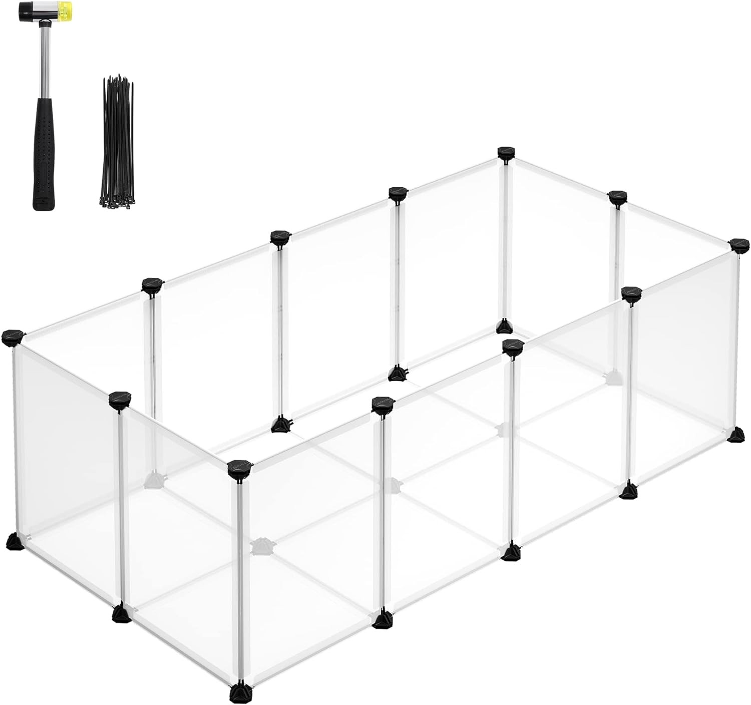 Aptvaras smulkiems gyvūnams, modulinis, skaidrus ir juodas, 125 × 63 × 42 cm