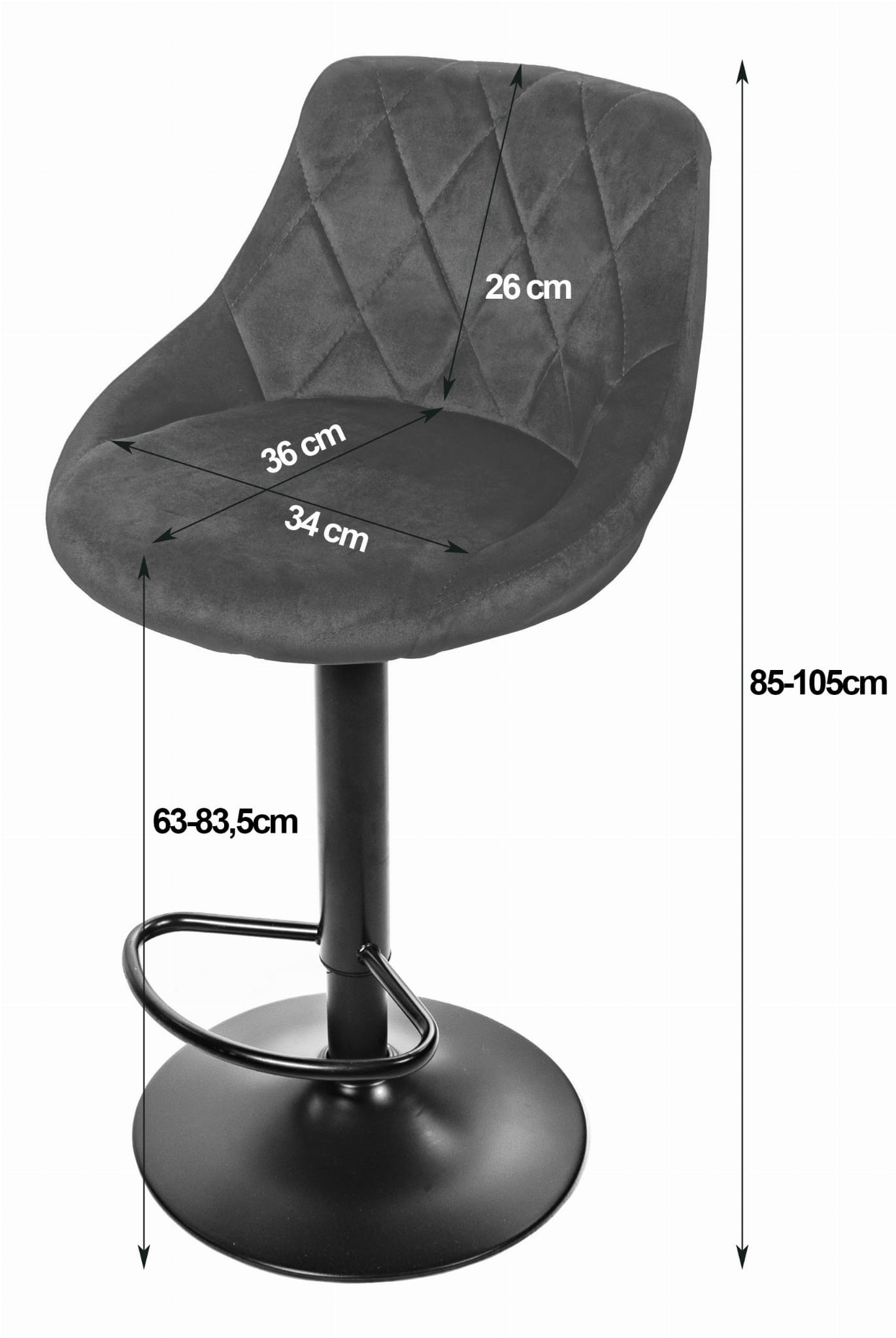 Baro kėdė KAST, reguliuojamo aukščio, besisukanti, pilka su juodu pagrindu, 45,5 × 49 × 85–105 cm
