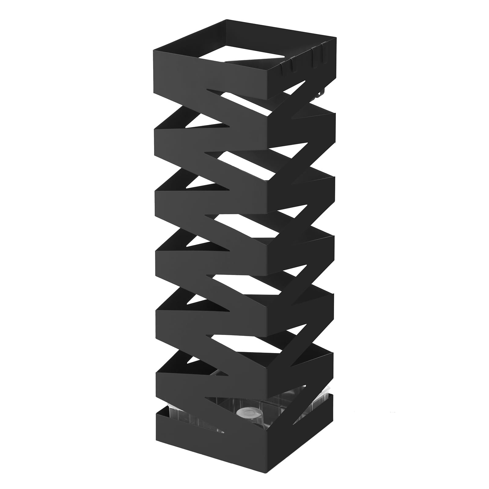 Skėčių stovas su 4 kabliukais, juodas, 15,5 × 15,5 × 49 cm
