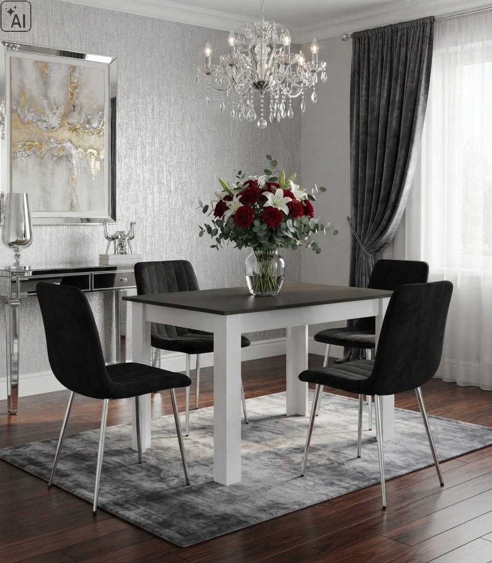 Veliūrinė kėdė su chromuotomis kojomis, juoda, 86 cm, 4 vnt. 2