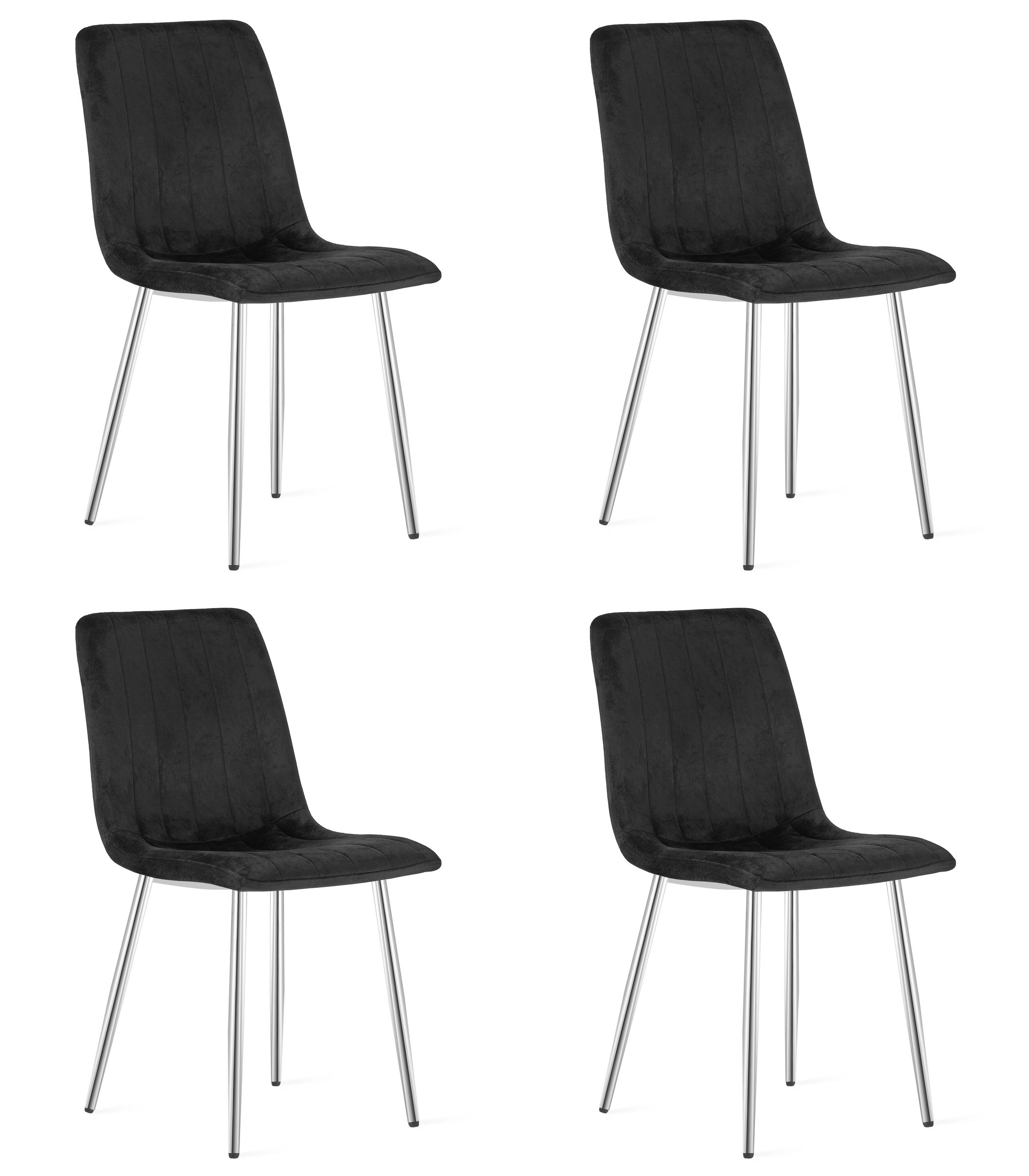 Veliūrinė kėdė su chromuotomis kojomis, juoda, 86 cm, 4 vnt.
