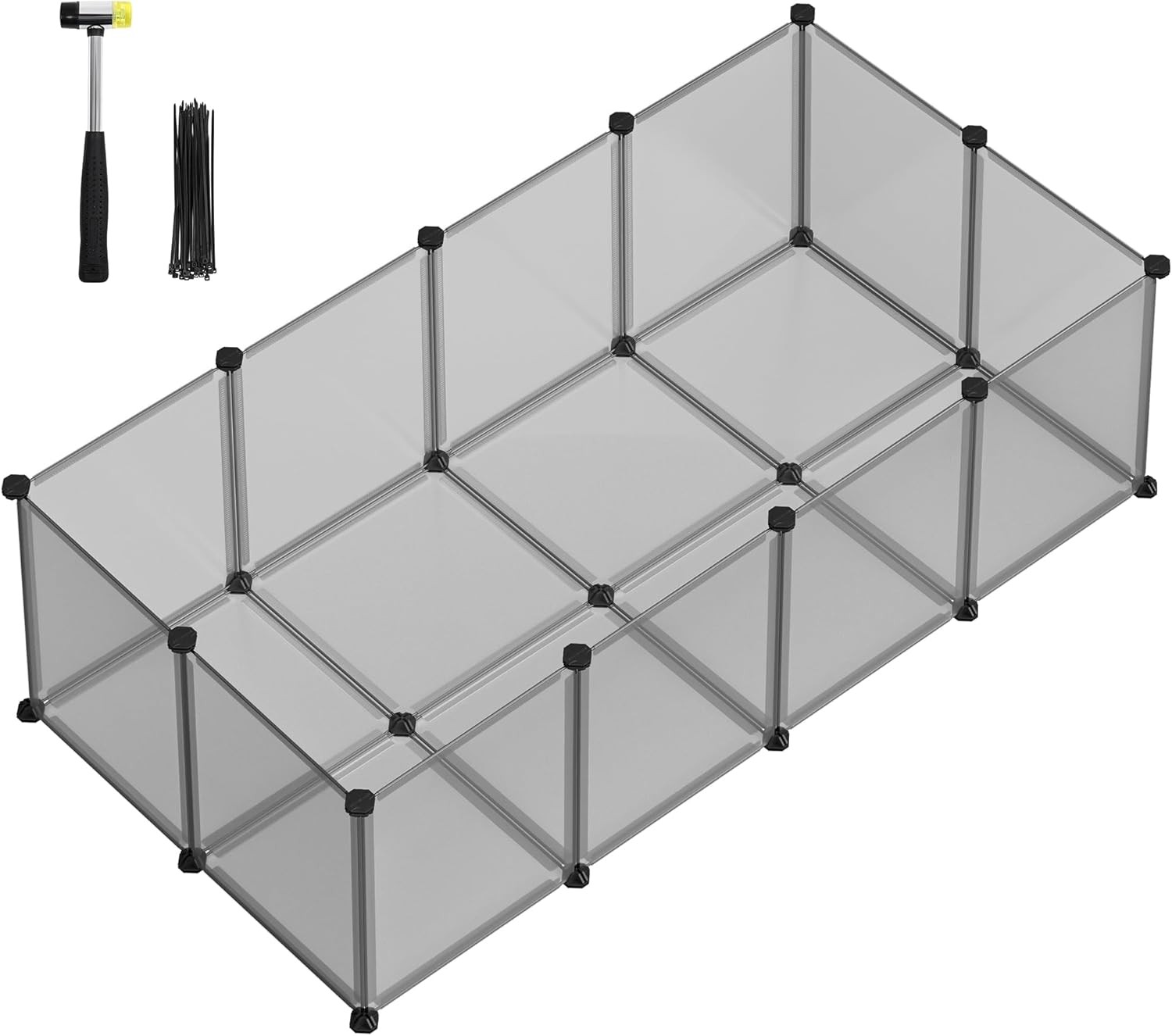 Aptvaras mažiems gyvūnams modulinis su skaidriomis plokštėmis, pilkas ir juodas, 143 × 73 × 46 cm