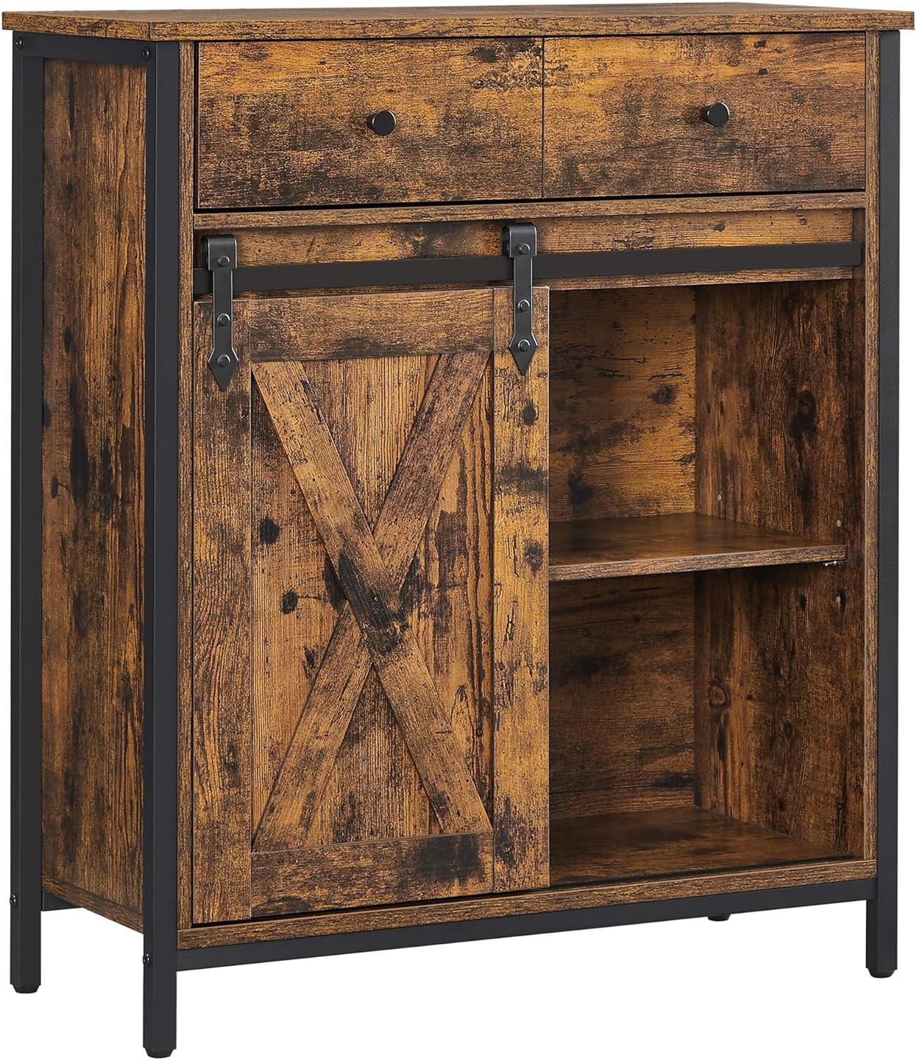 Komoda su slankiosiomis durelėmis ir 2 stalčiais,ruda / juoda, 70 × 30 × 80 cm